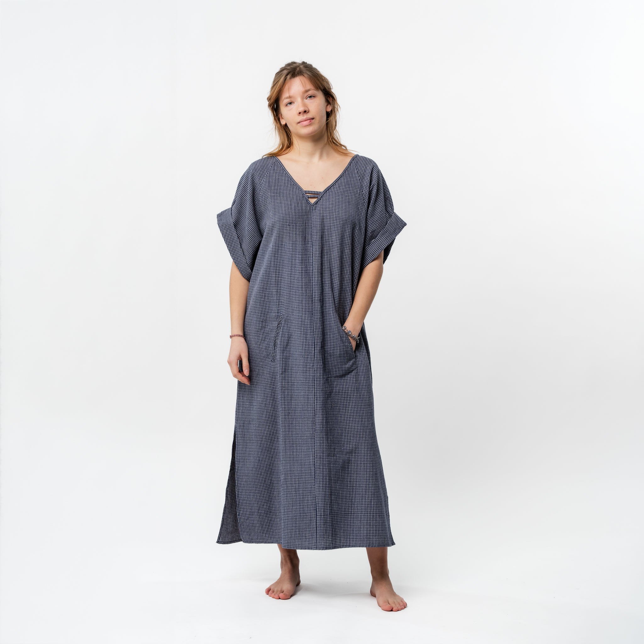 Backless Handloomed Cotton Kaftan Navy