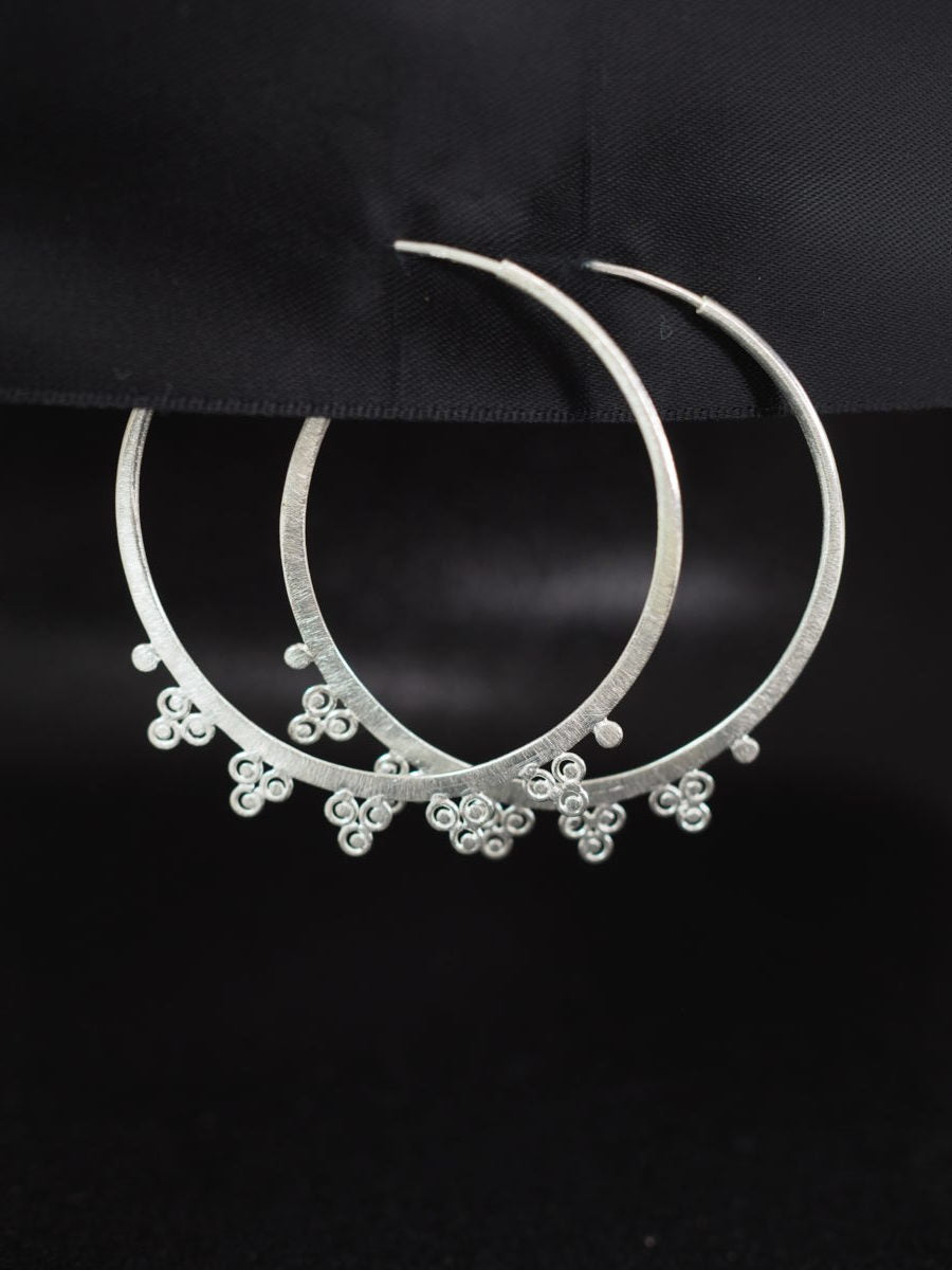 Brushed Silver Hoops