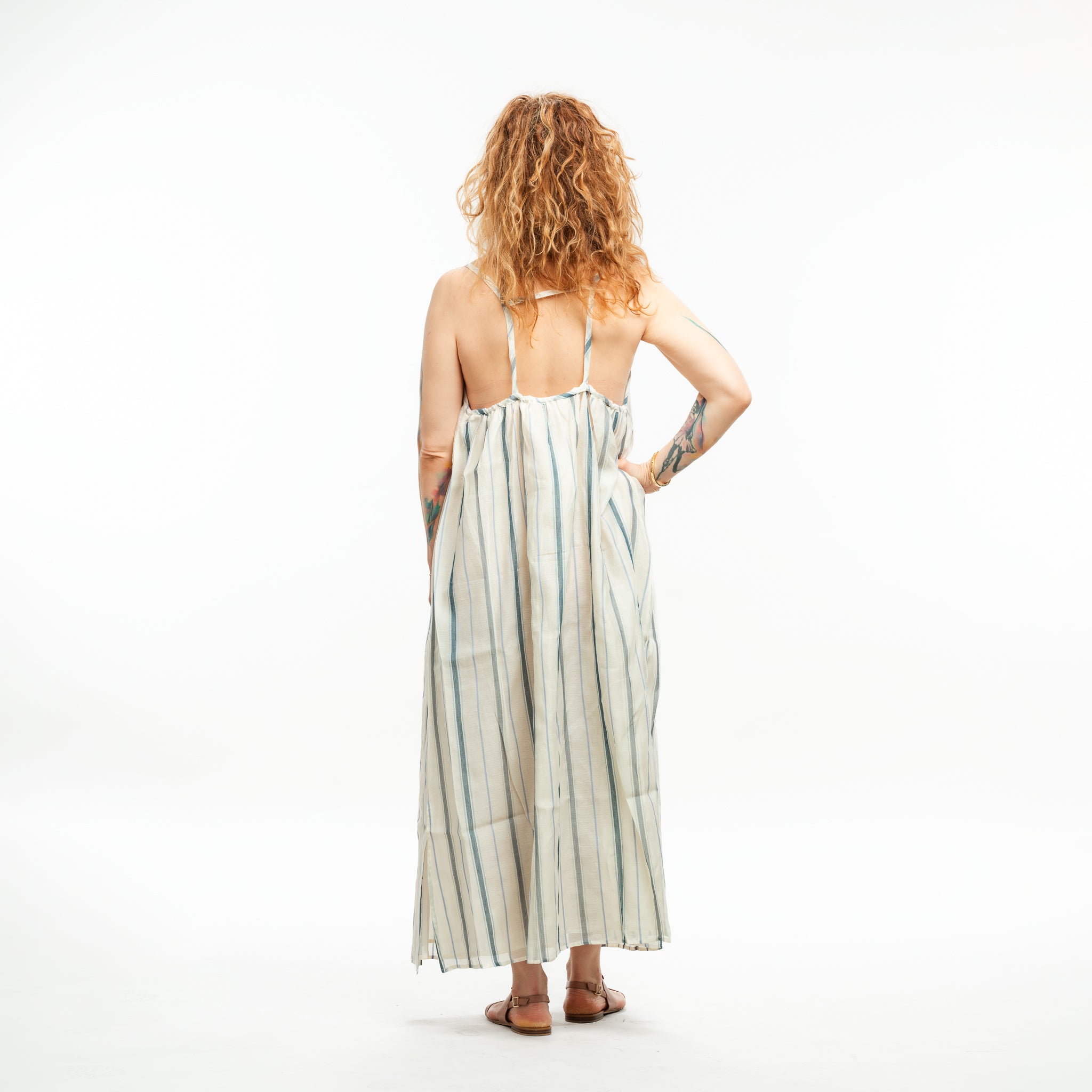 Cotton Silk Striped Halter Dress
