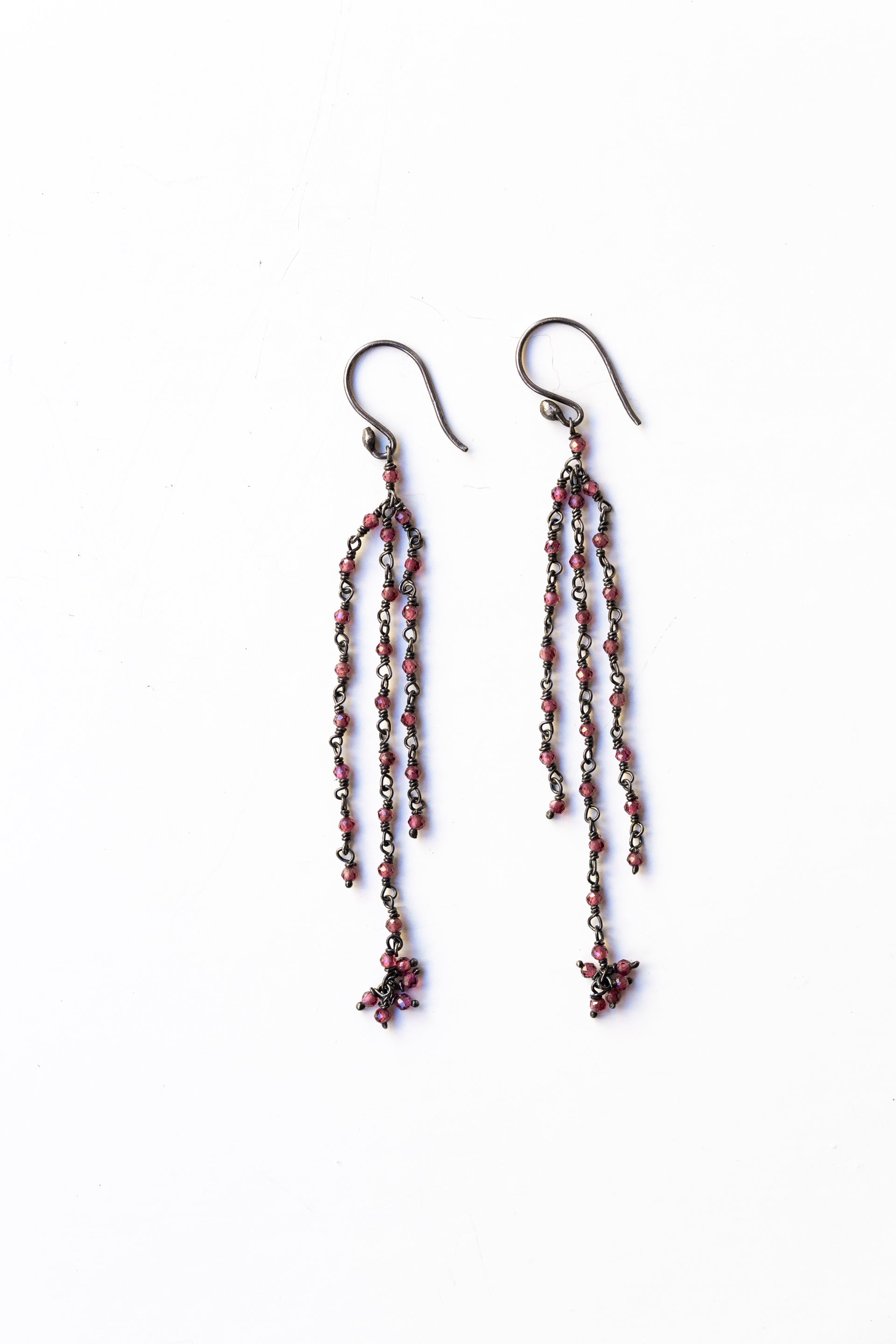 Gem and Silver Chain Earrings