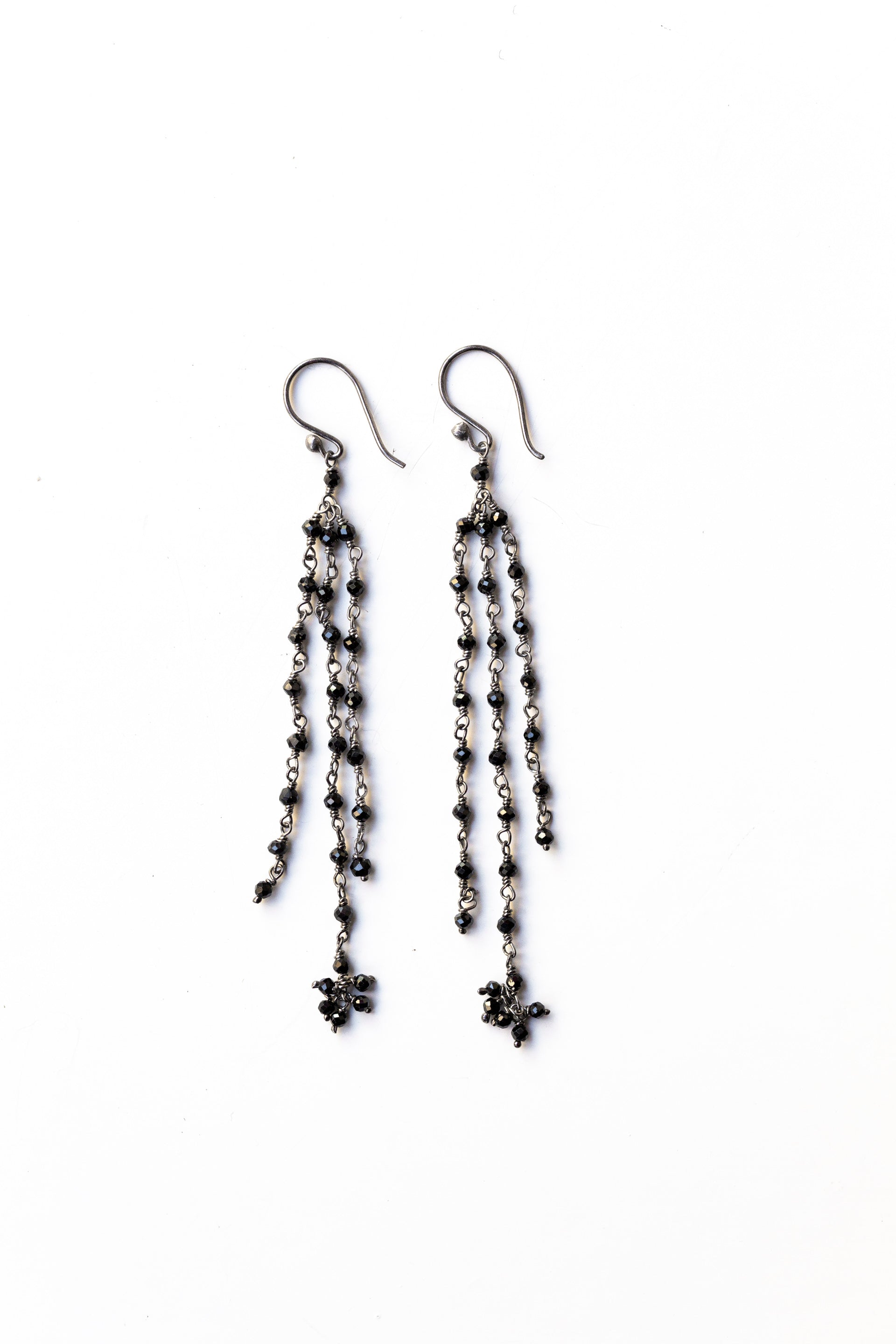 Gem and Silver Chain Earrings