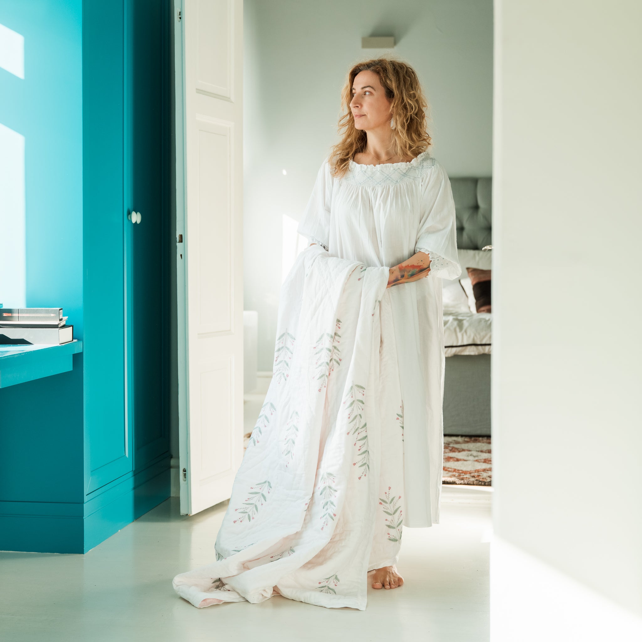 Hand Printed Flowering Vine Bedcover