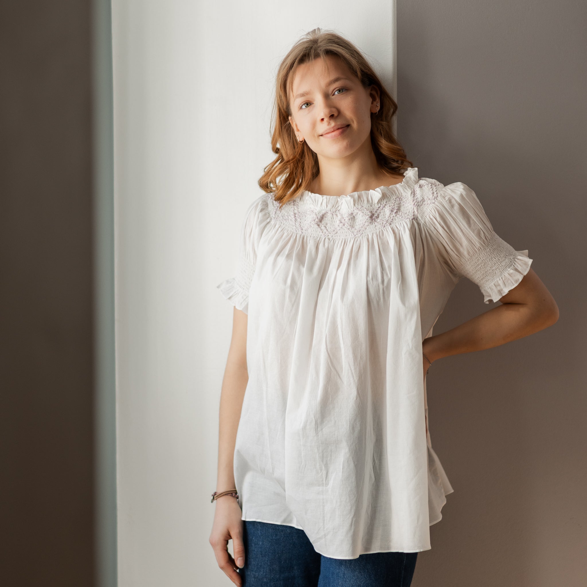 Hand Smocked White Blouse