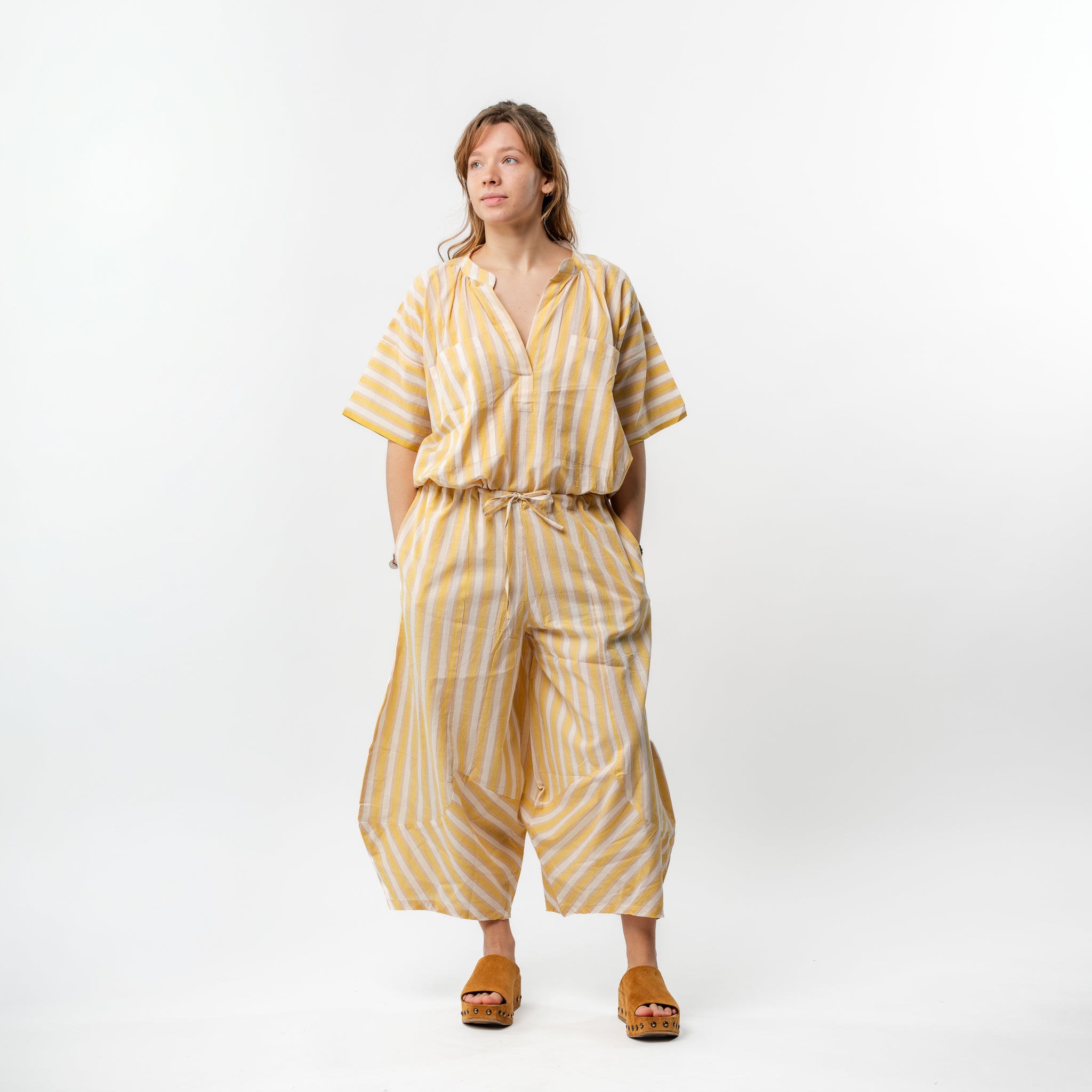 Hand Woven Cotton Large Pocket Top Yellow