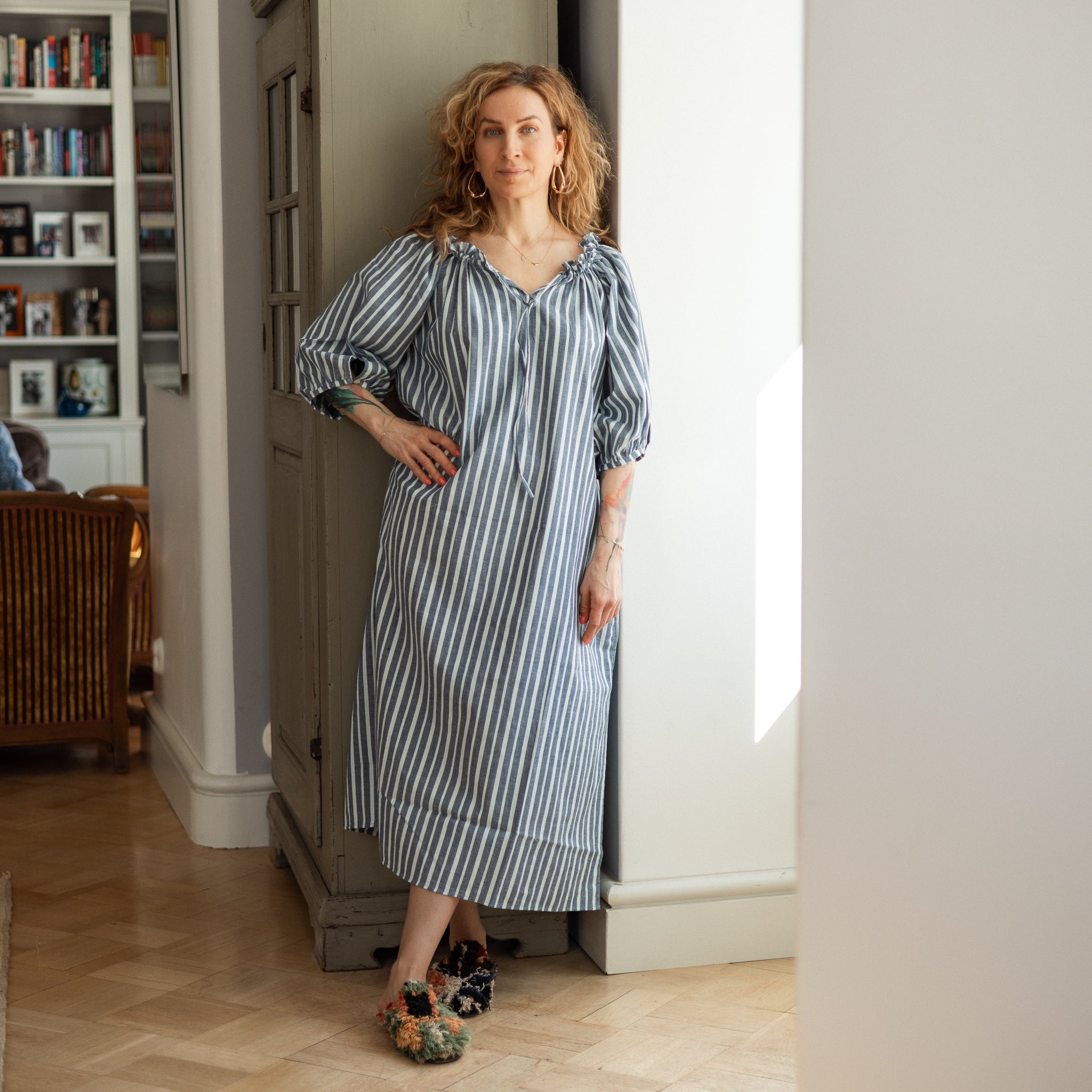 Hand Woven Striped Indigo Emma Dress
