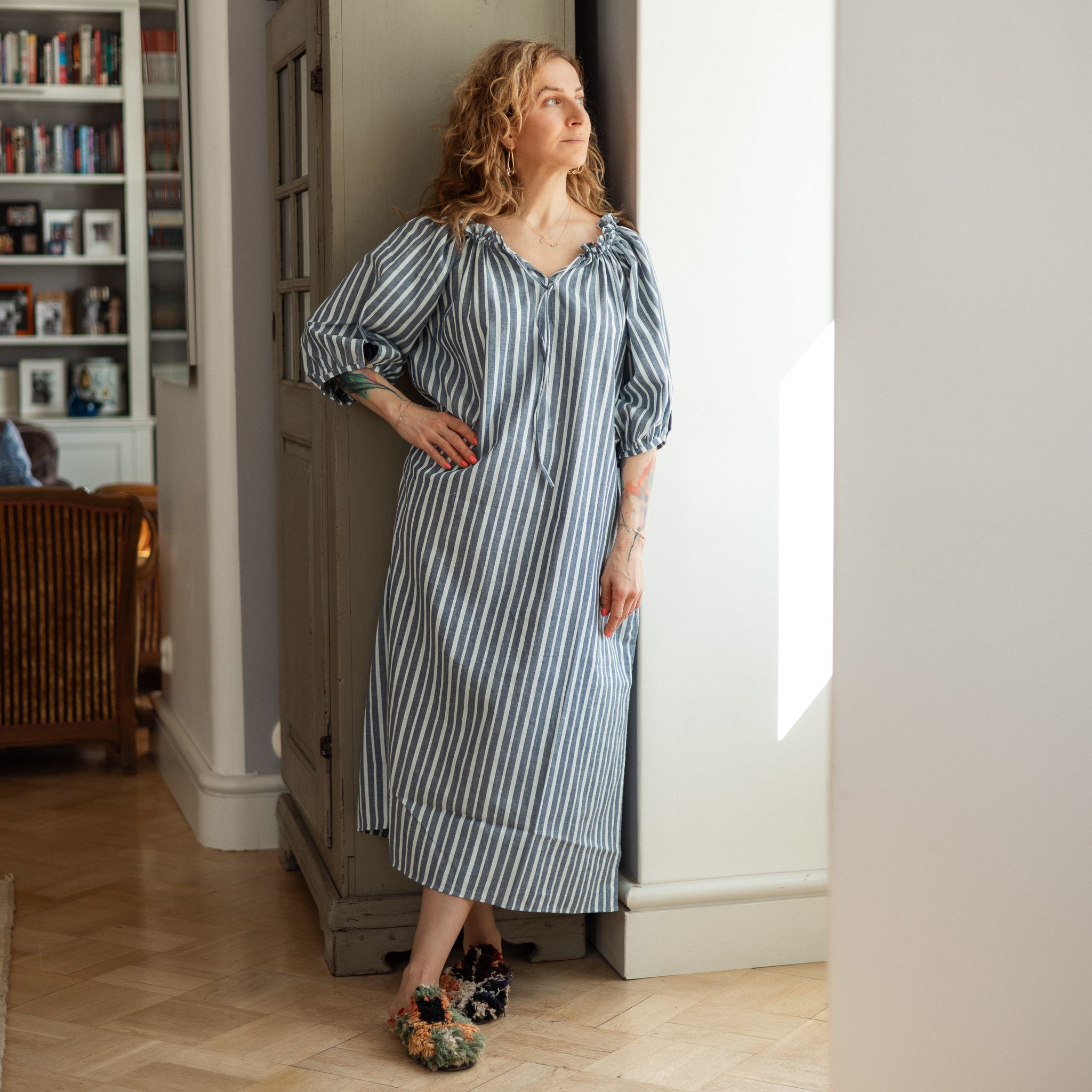 Hand Woven Striped Indigo Emma Dress