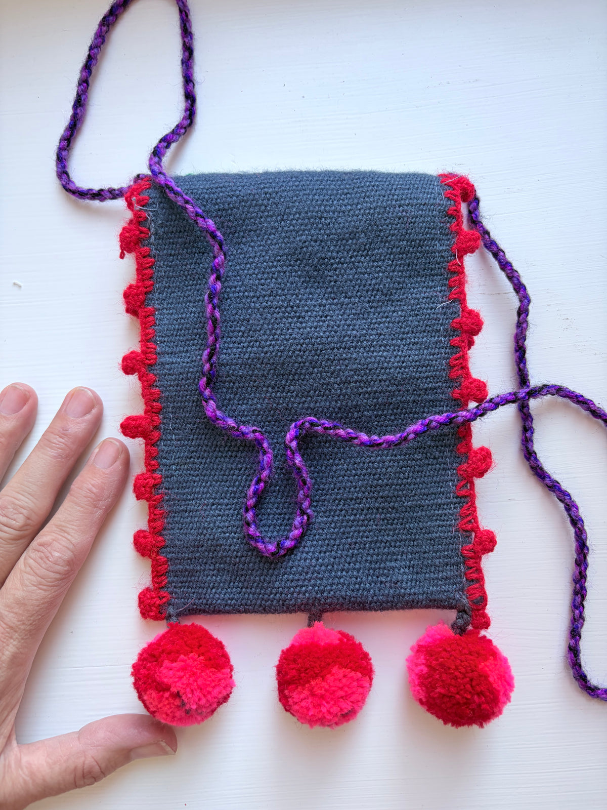 Cross Body Embroidered Pouch with Pompoms