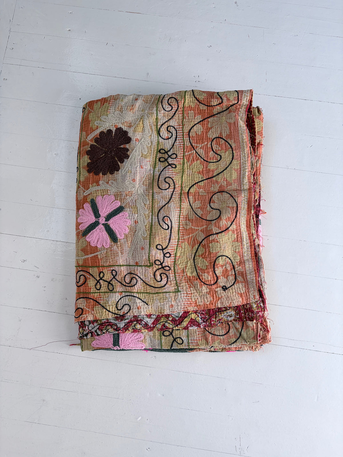 Vintage Kantha with Suzani Embroidery Throw