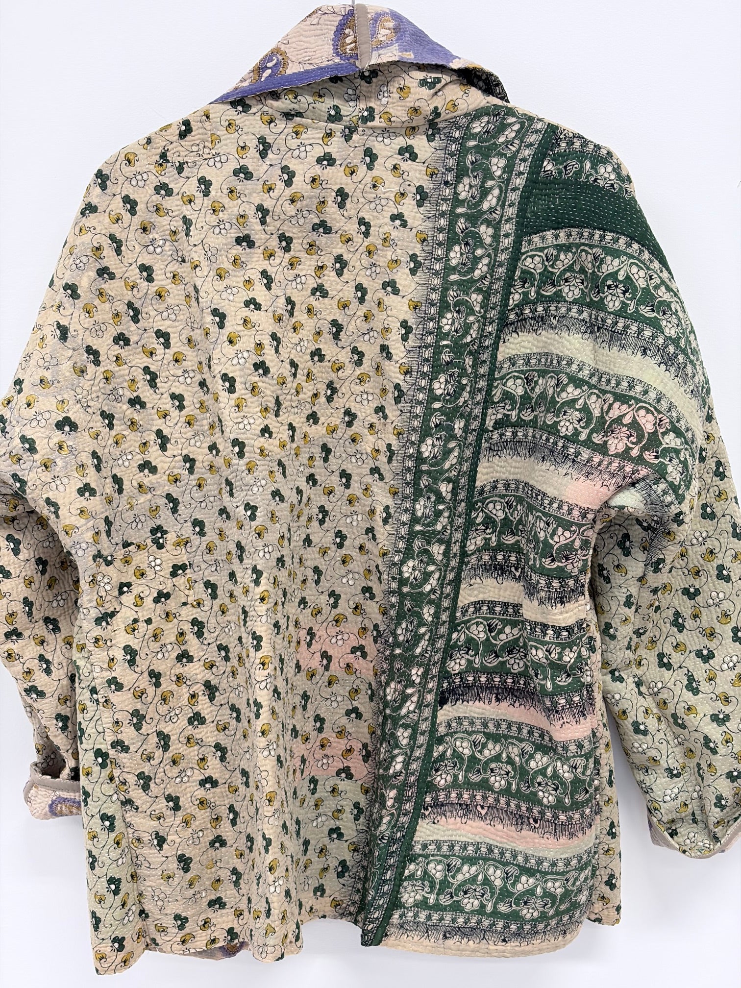 Reversible Upcycled Kantha Kimono Coat Paisley and Greens