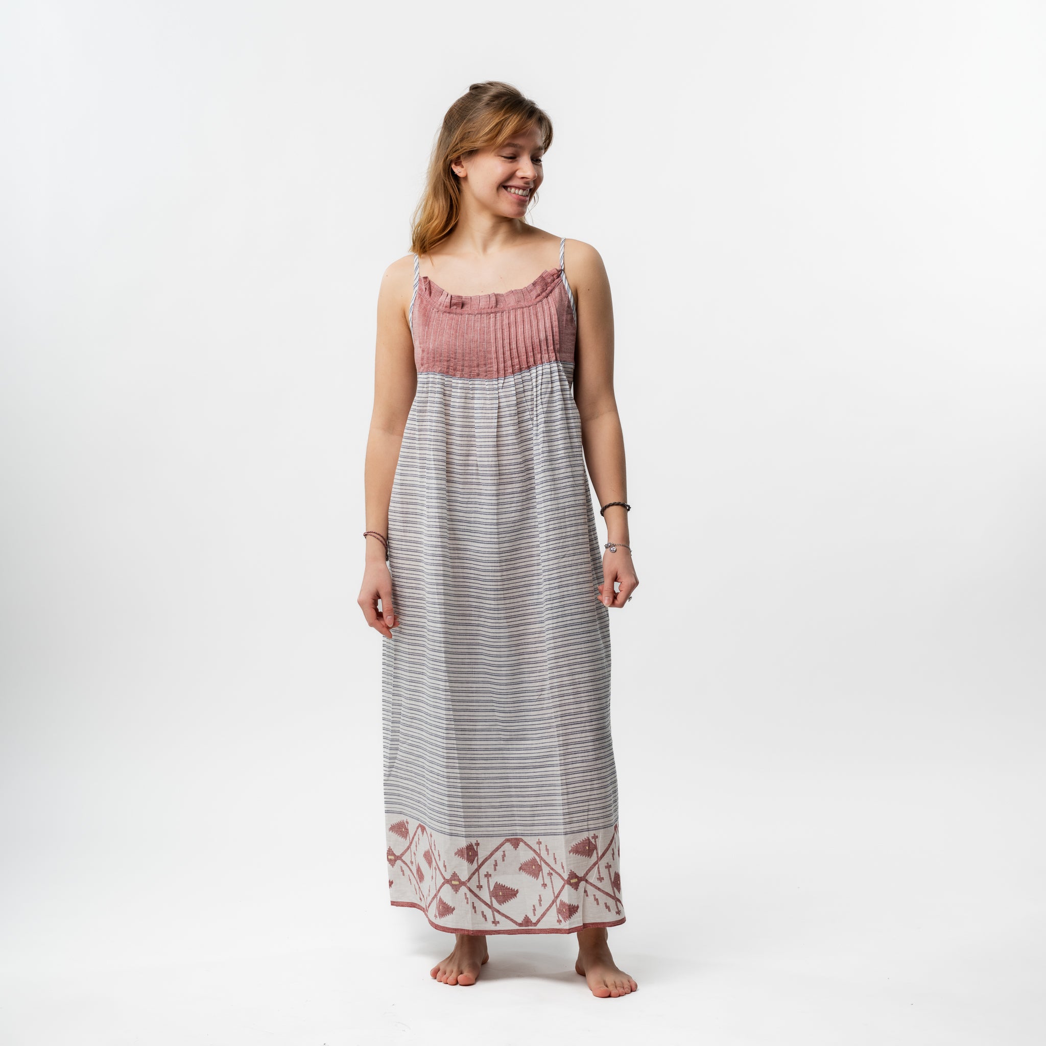 Cotton Silk Striped Halter Dress S