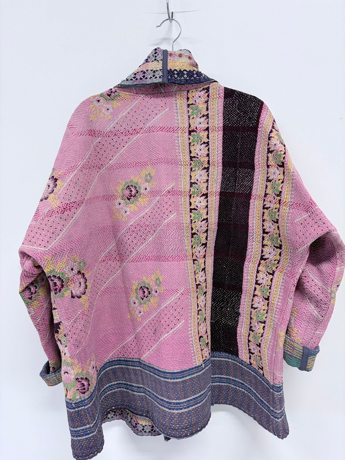 Reversible Upcycled Kantha Kimono Coat Royal Purple