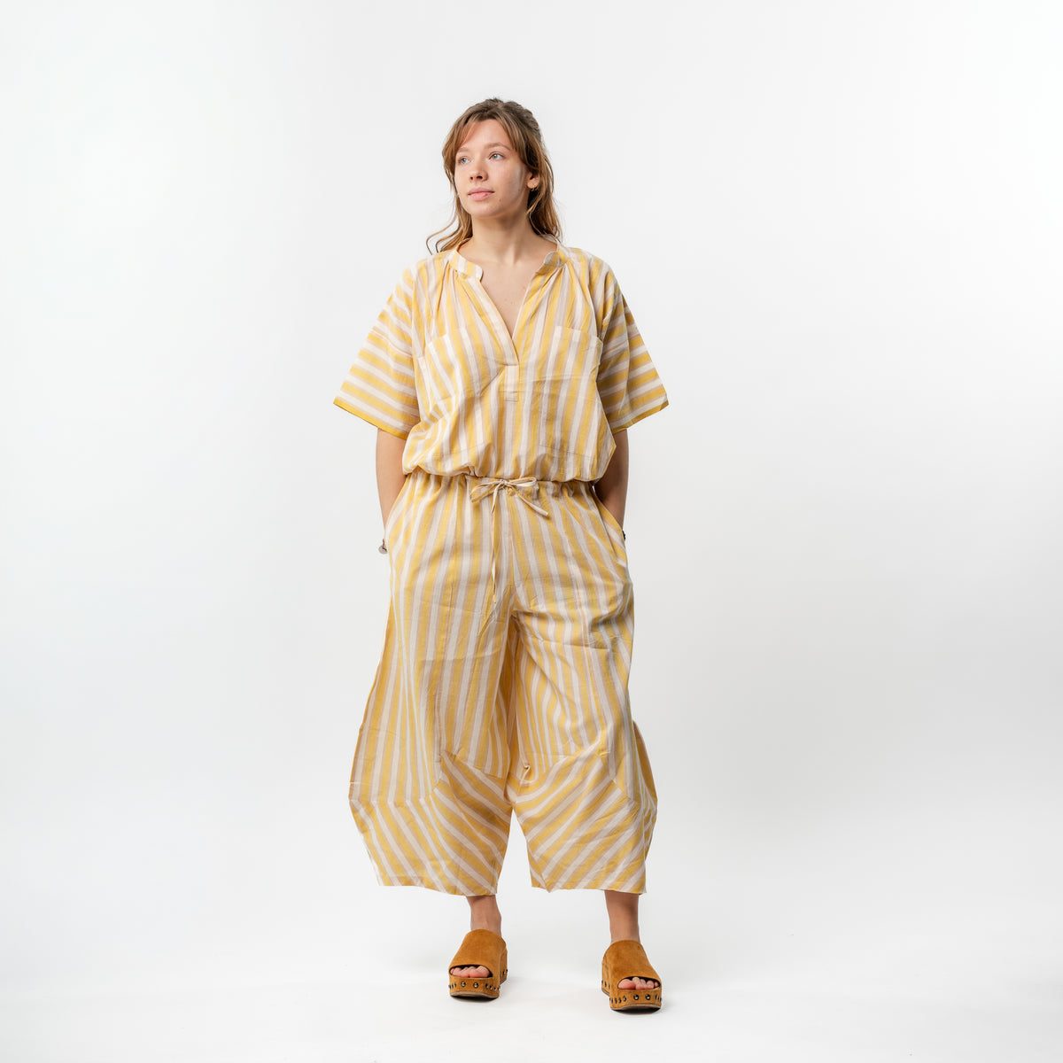 Hand Woven Cotton Large Pocket Top Yellow