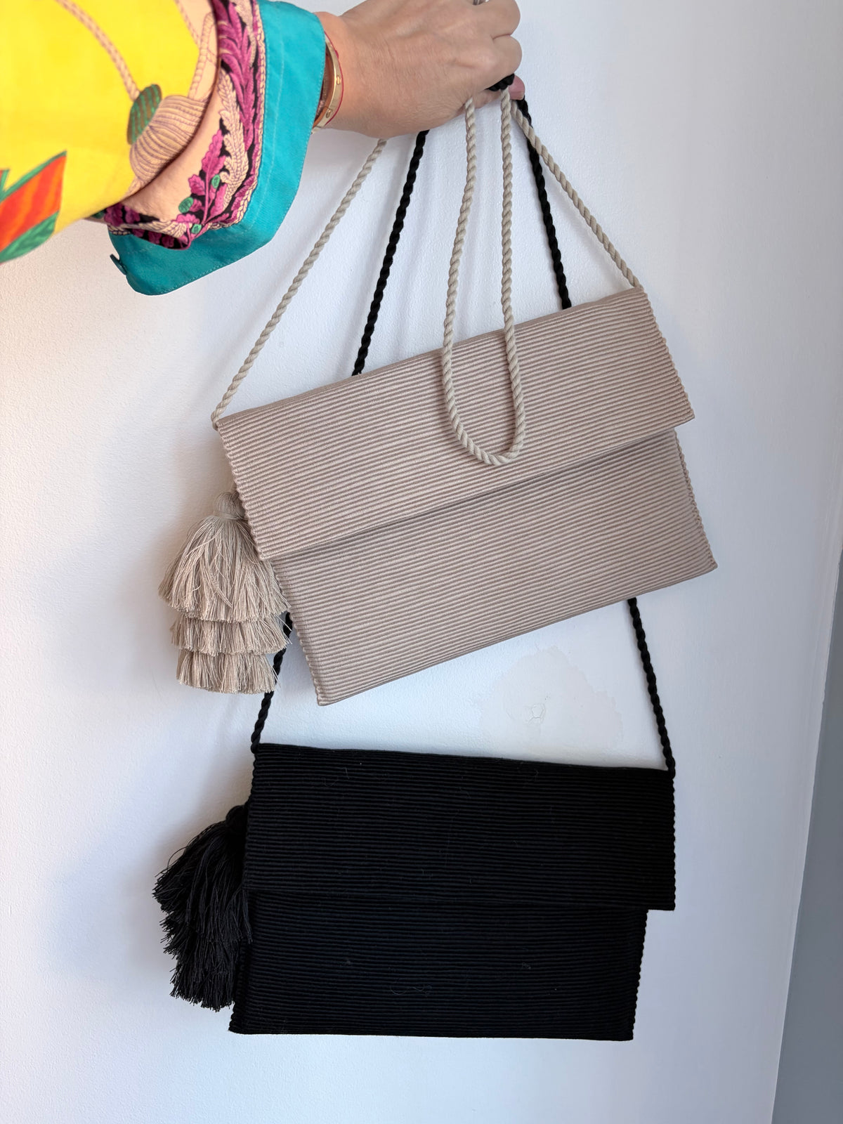 Peruvian Large Hand Woven Hand Clutch with Pompom