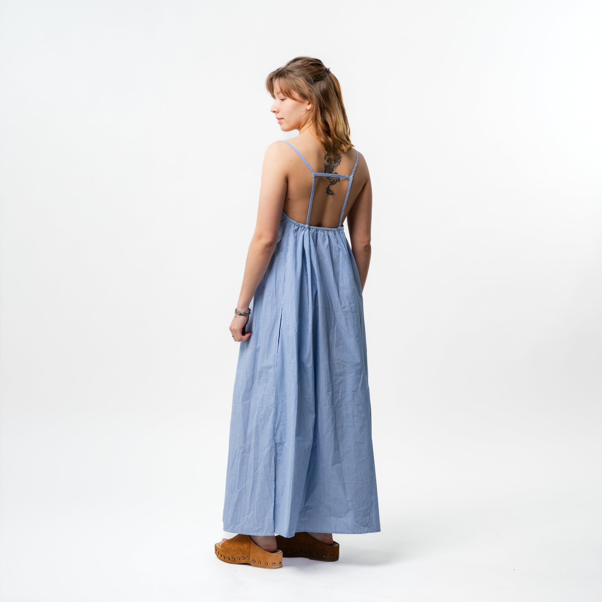 Cotton Silk Striped Halter Dress