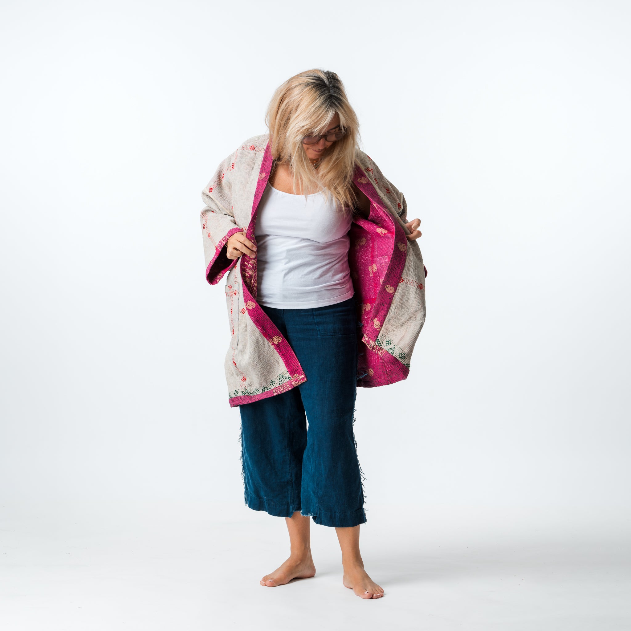 Reversible Vintage Kantha Coat Pink