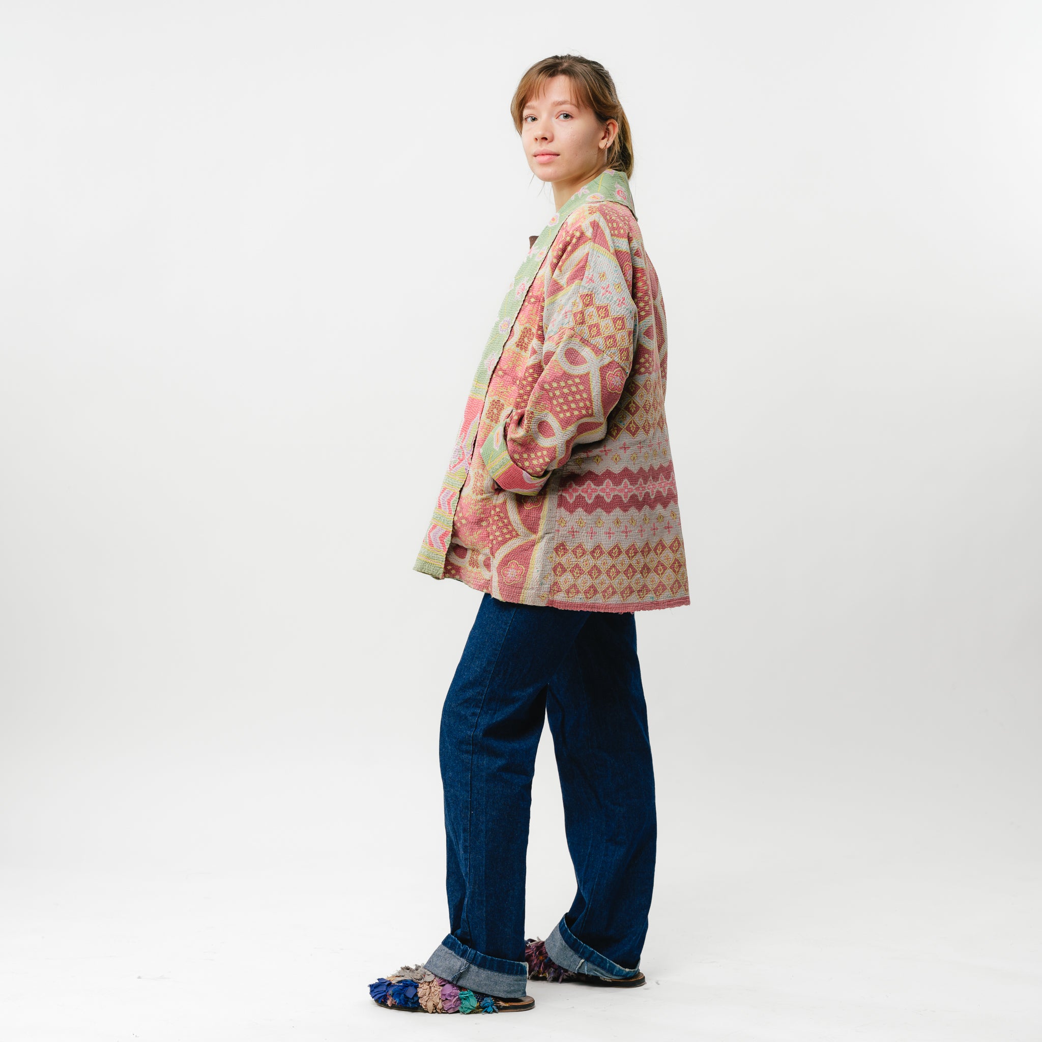 Reversible Vintage Kantha Kimono Coat 13