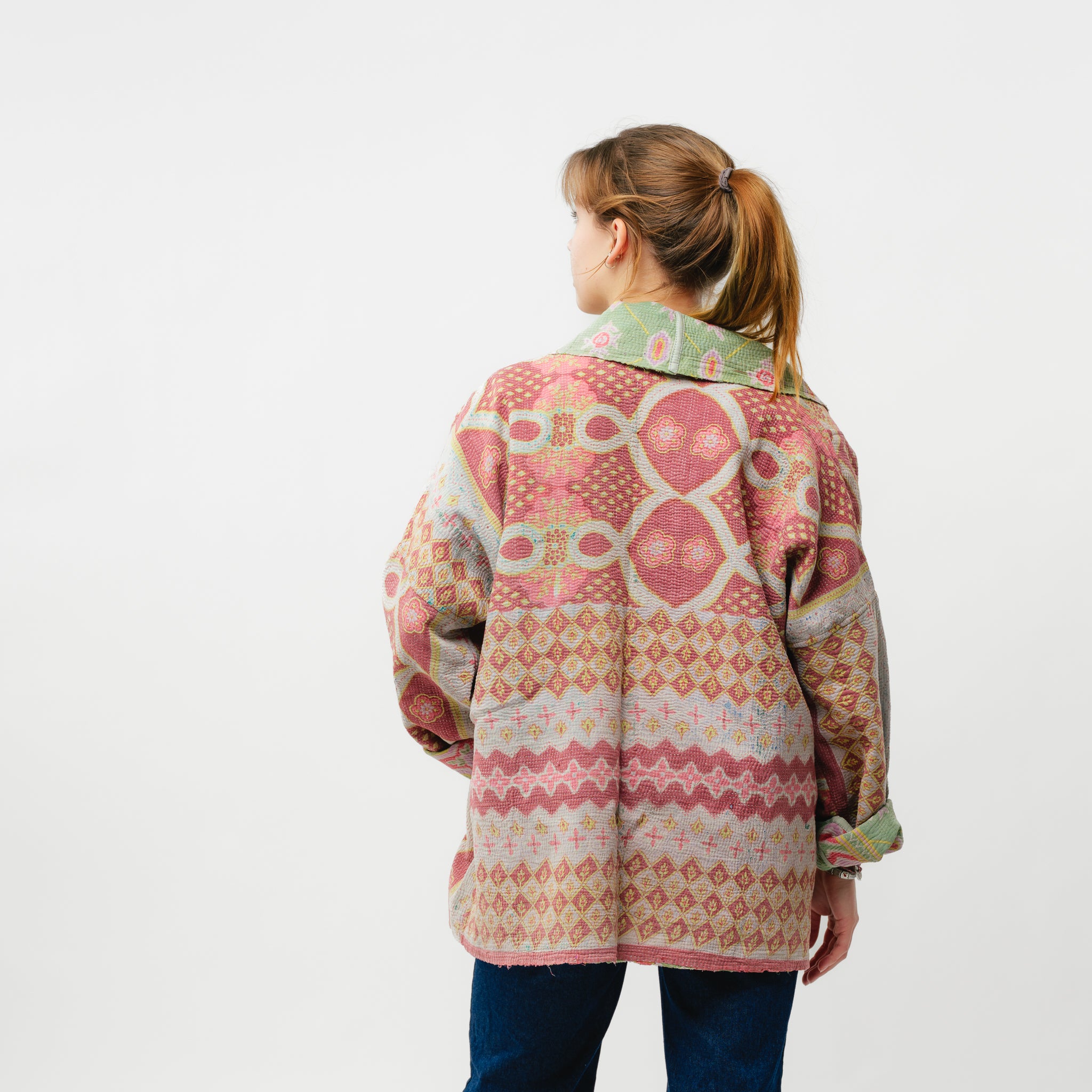 Reversible Vintage Kantha Kimono Coat 13