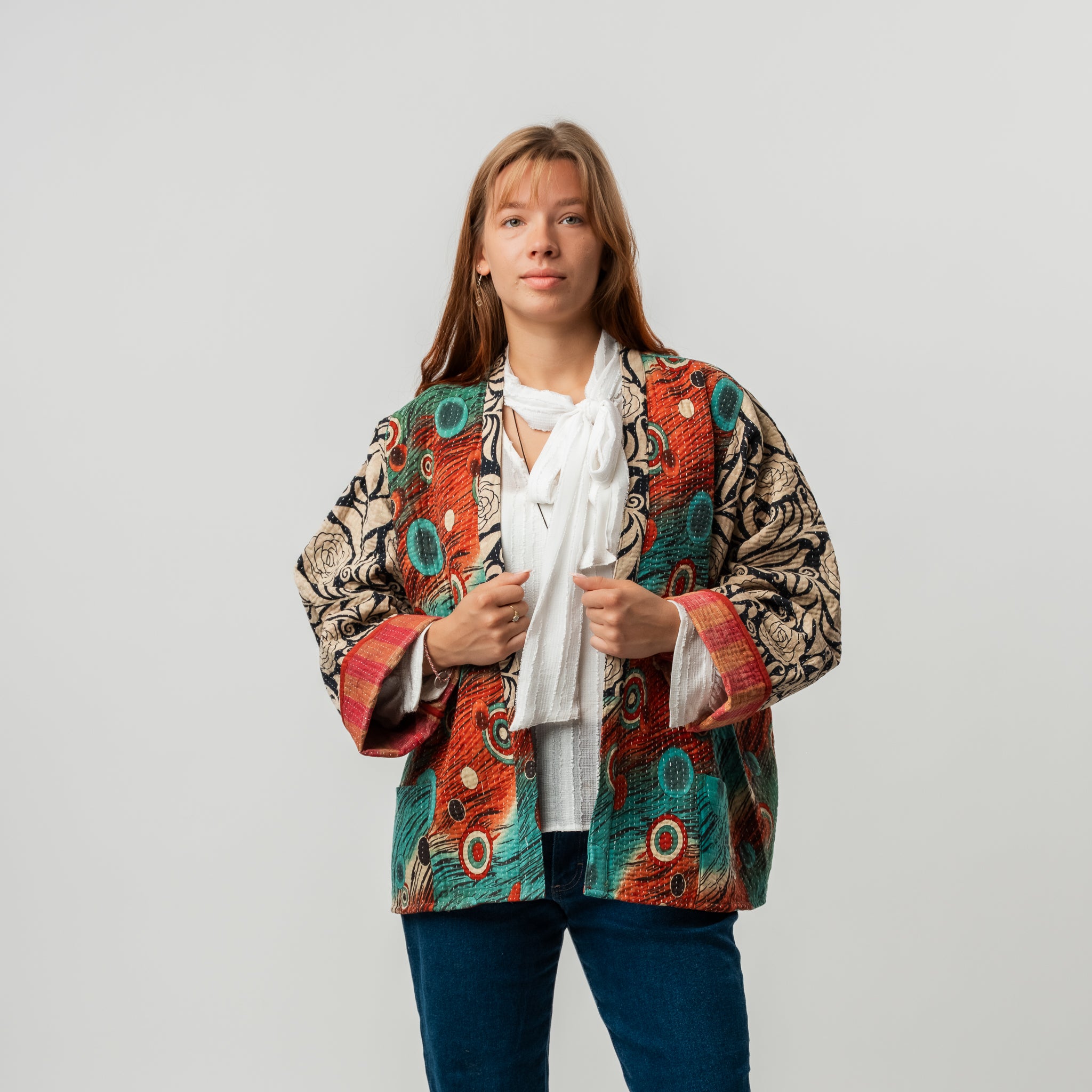 Reversible Vintage Kantha Kimono Coat 20