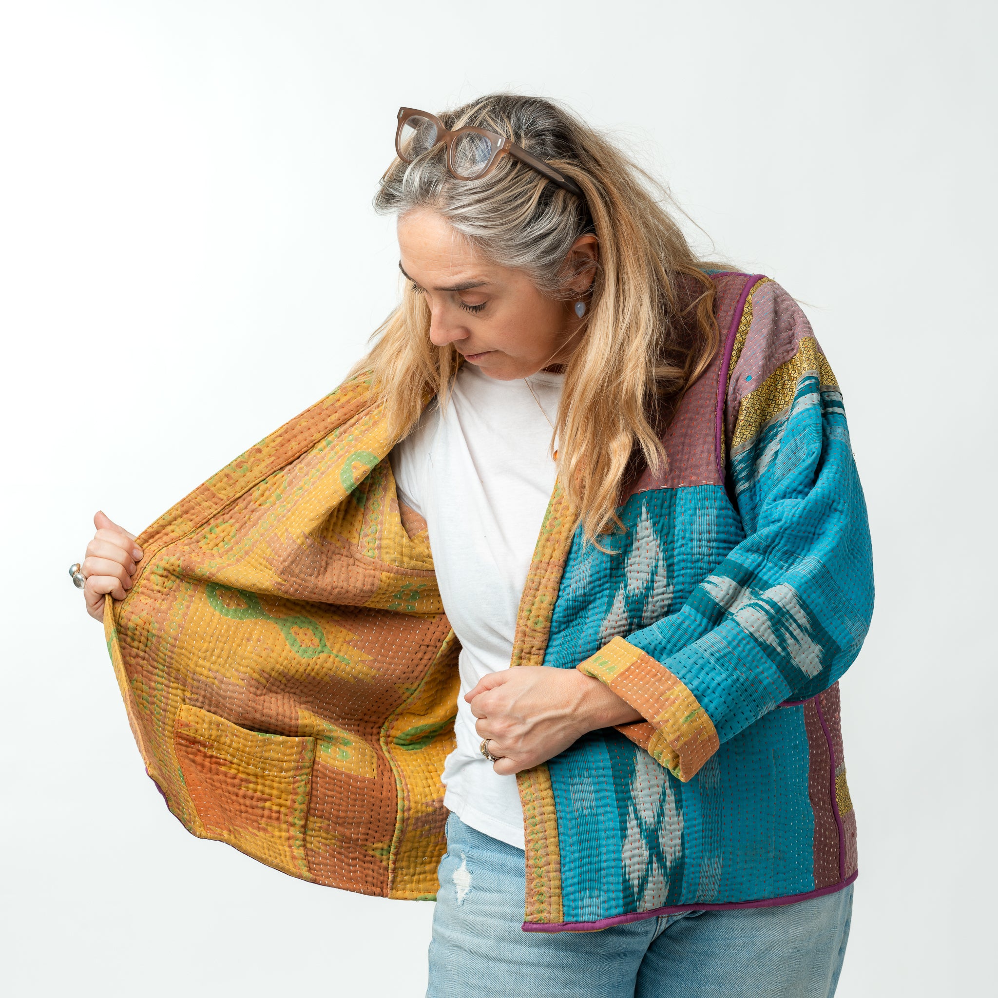 Reversible Vintage Kantha Kimono Coat 8
