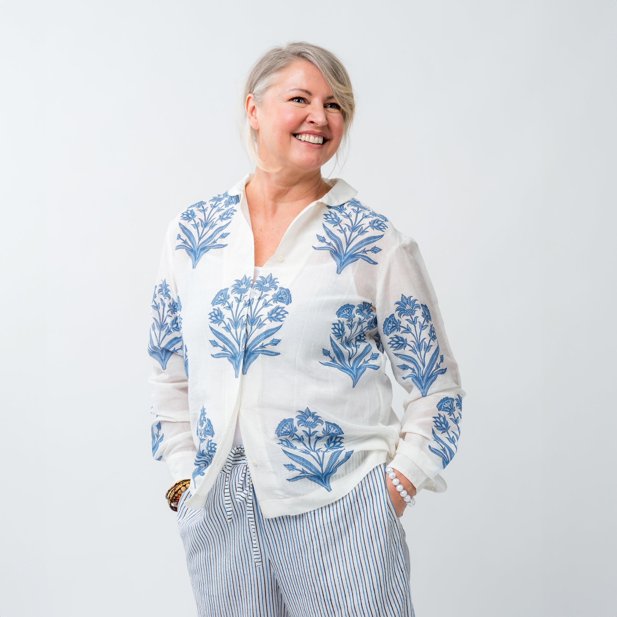 Silk Bouquet Blouse Navy