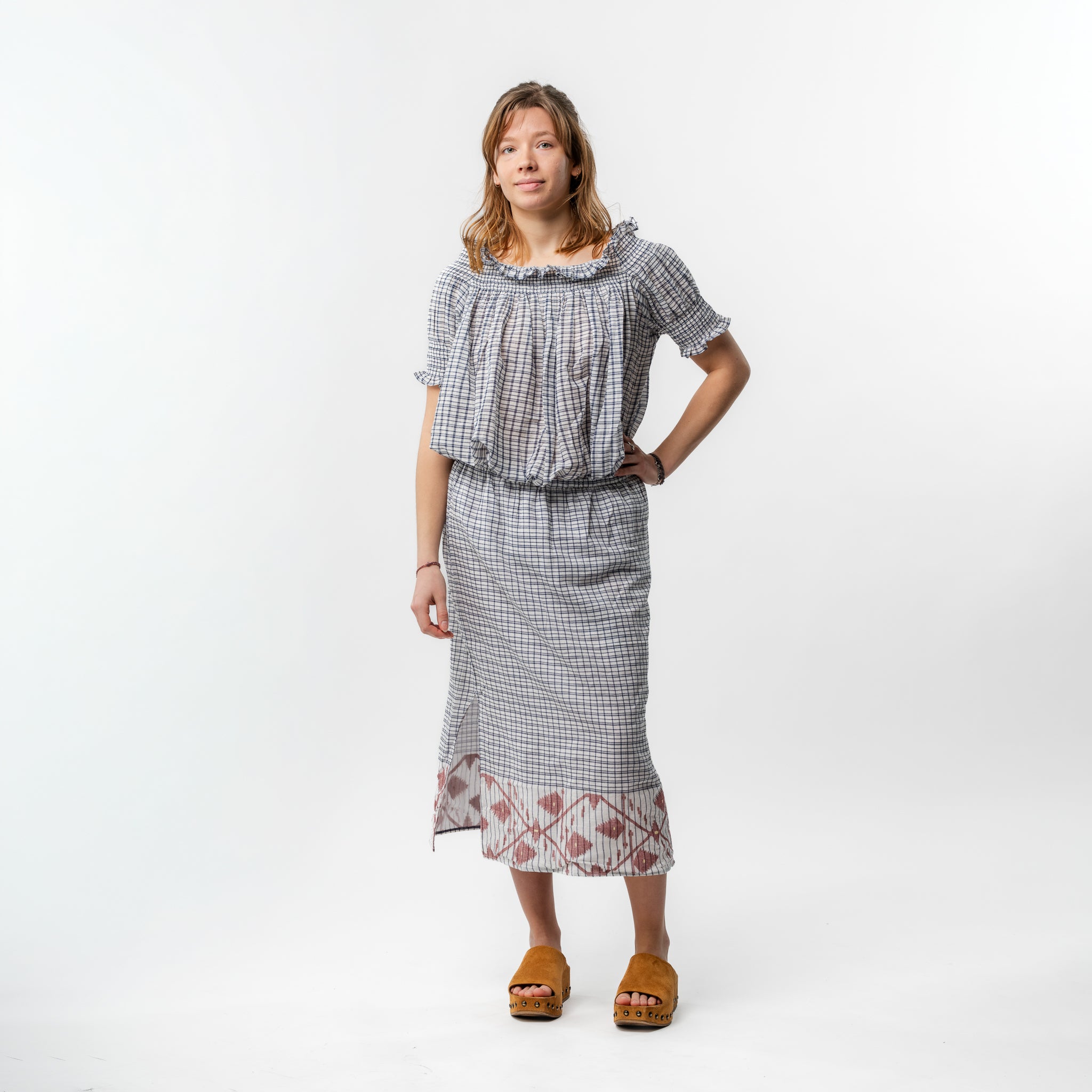 Smocked Jamdani Check Blouse