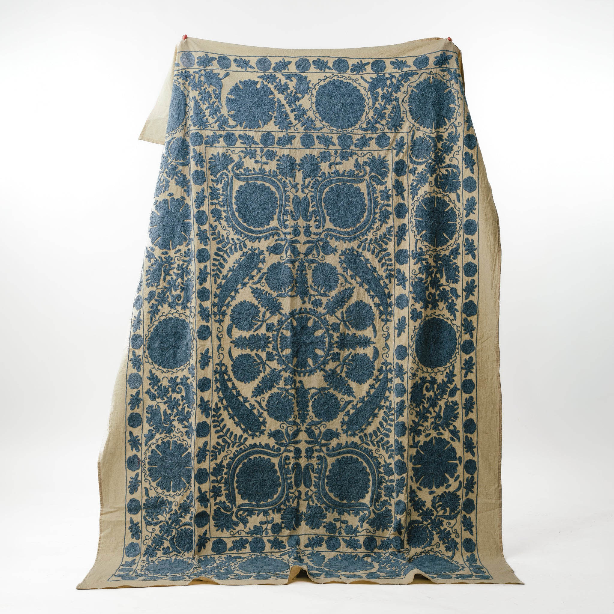 Suzani Bedcover Handwoven Blue Silk