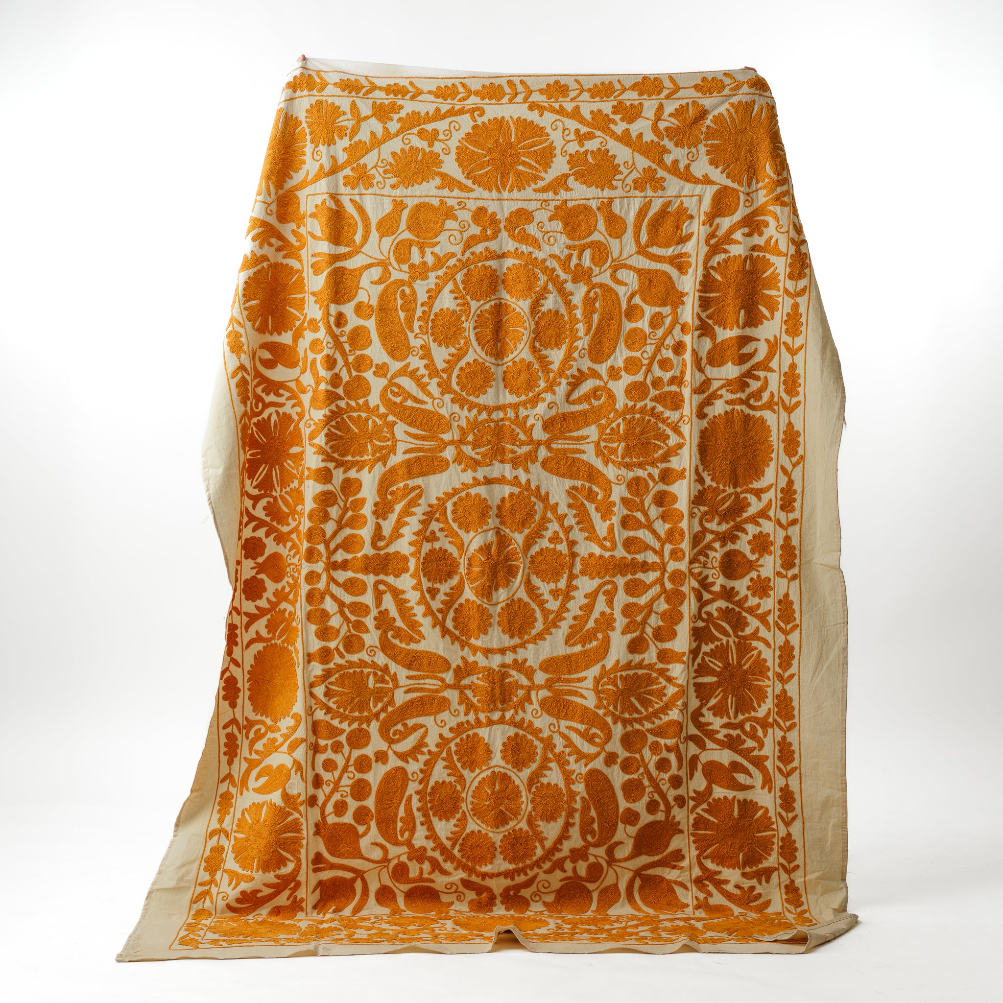 Suzani Bedcover Handwoven Mustard Silk -2