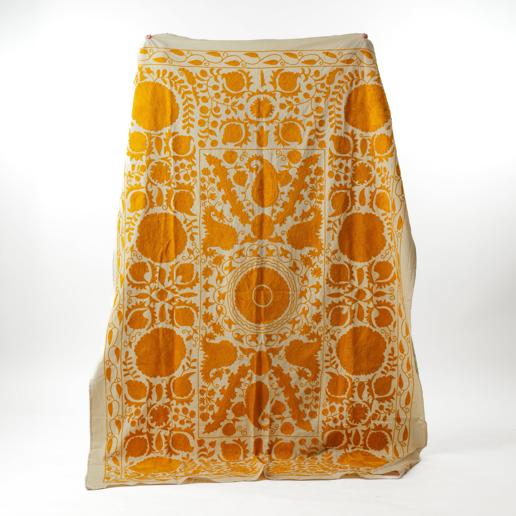 Suzani Bedcover Handwoven Silk Solids mustard