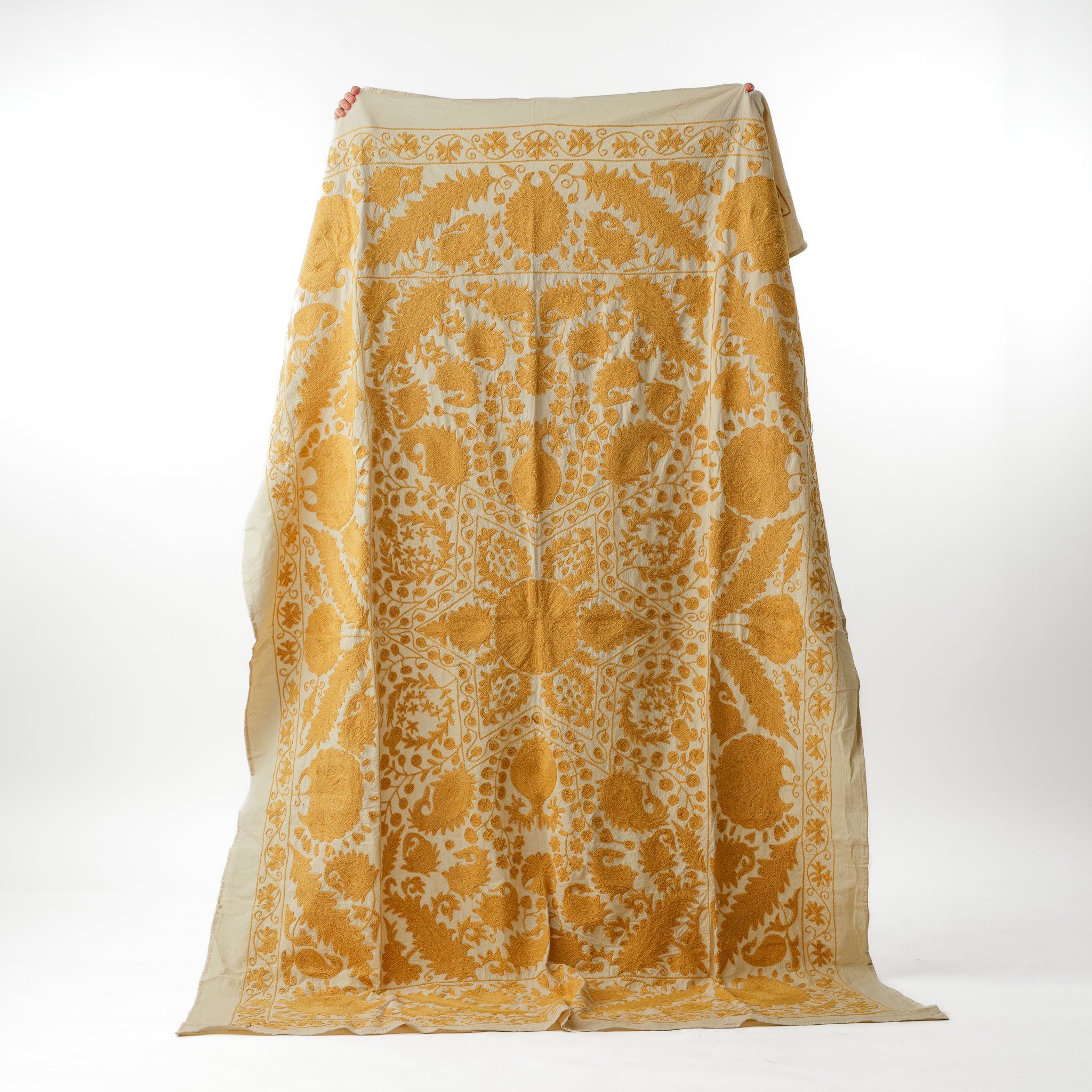 Suzani Bedcover Handwoven Yellow Silk