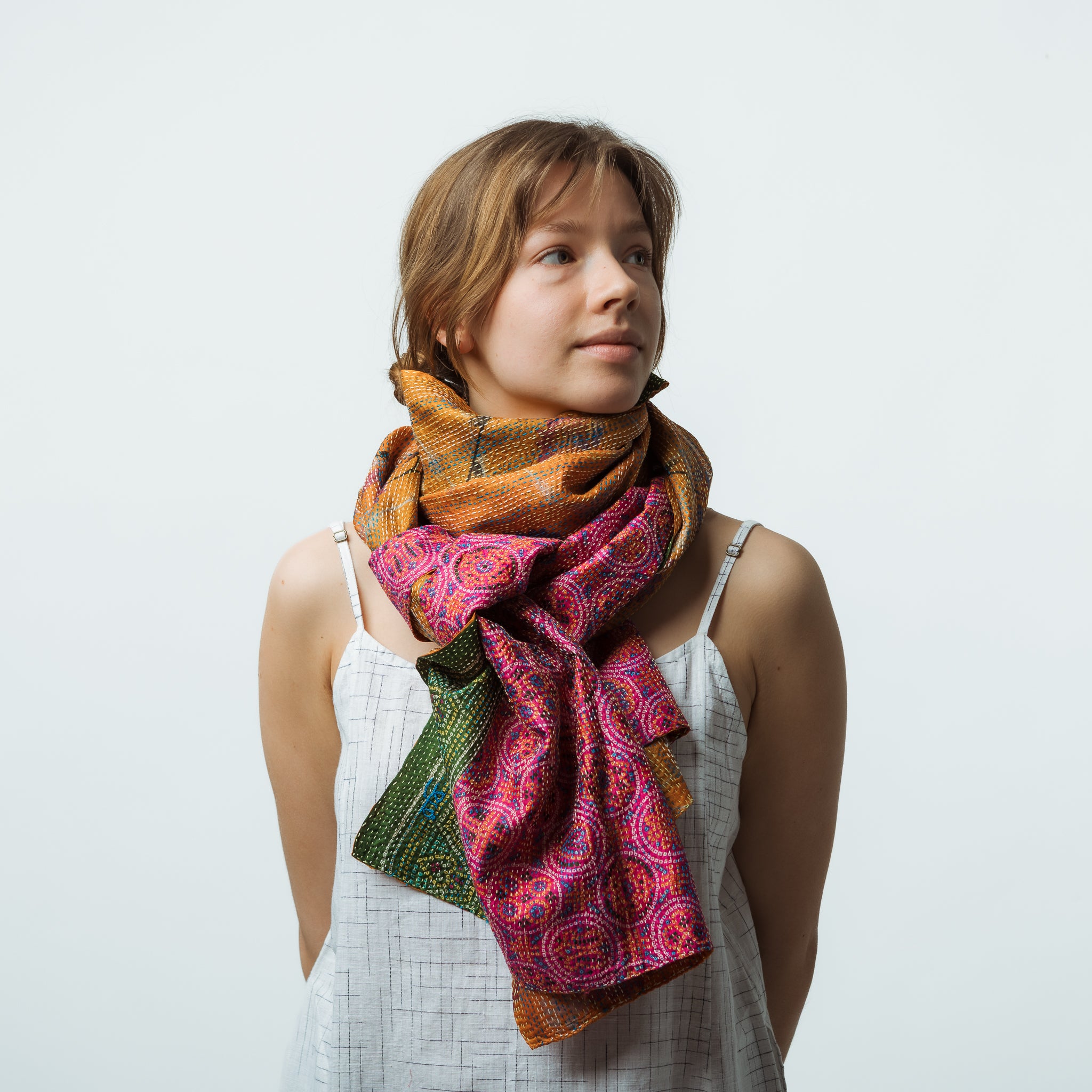 Upcycled Silk Saris Scarf Pink