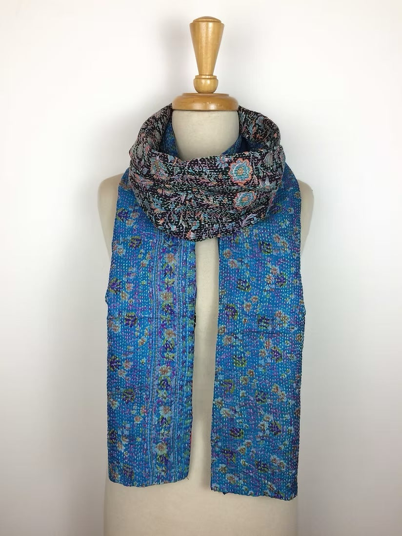 Upcycled Silk Saris Scarf Turquoise