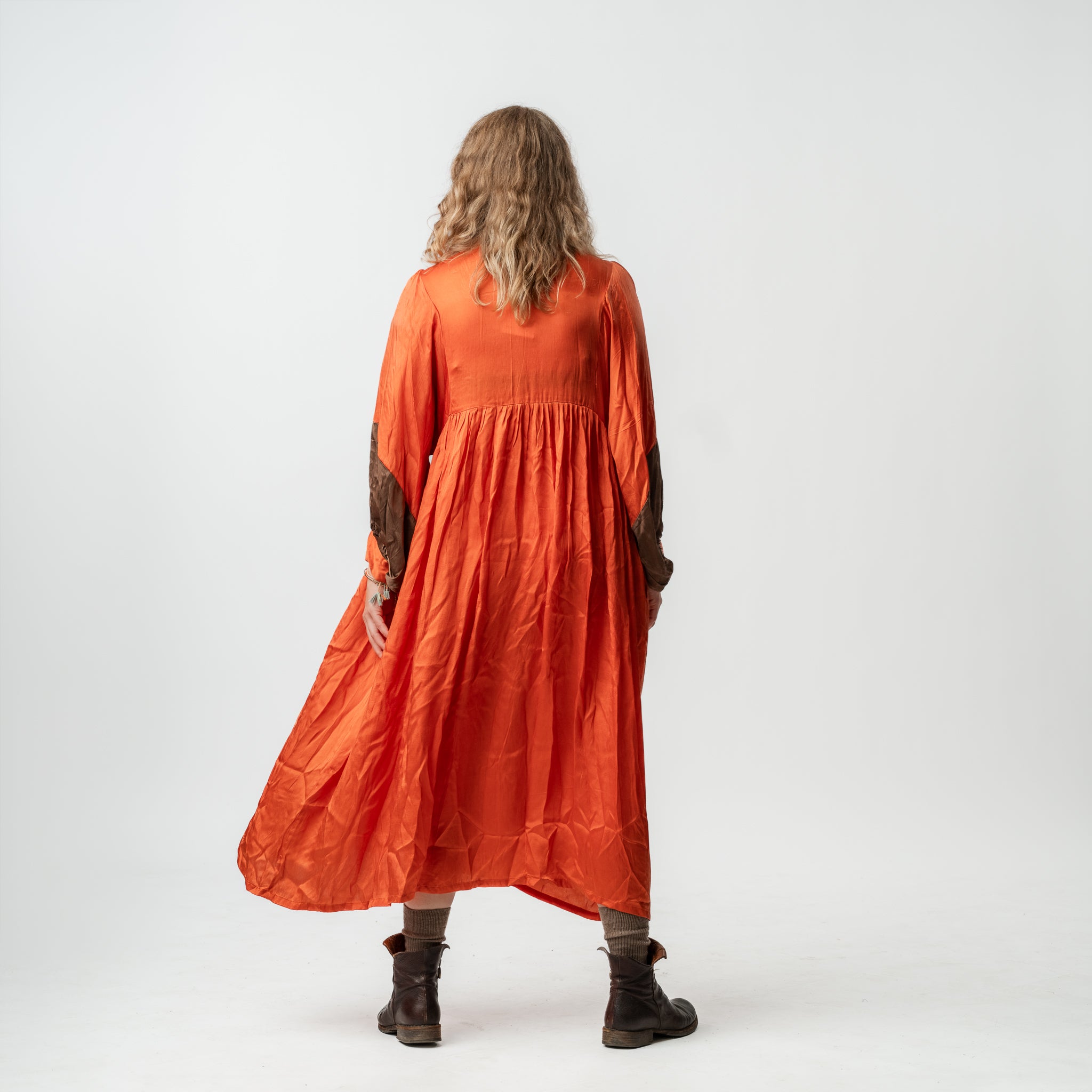 Vintage Bibbed Burnt Orange Satin Maxi