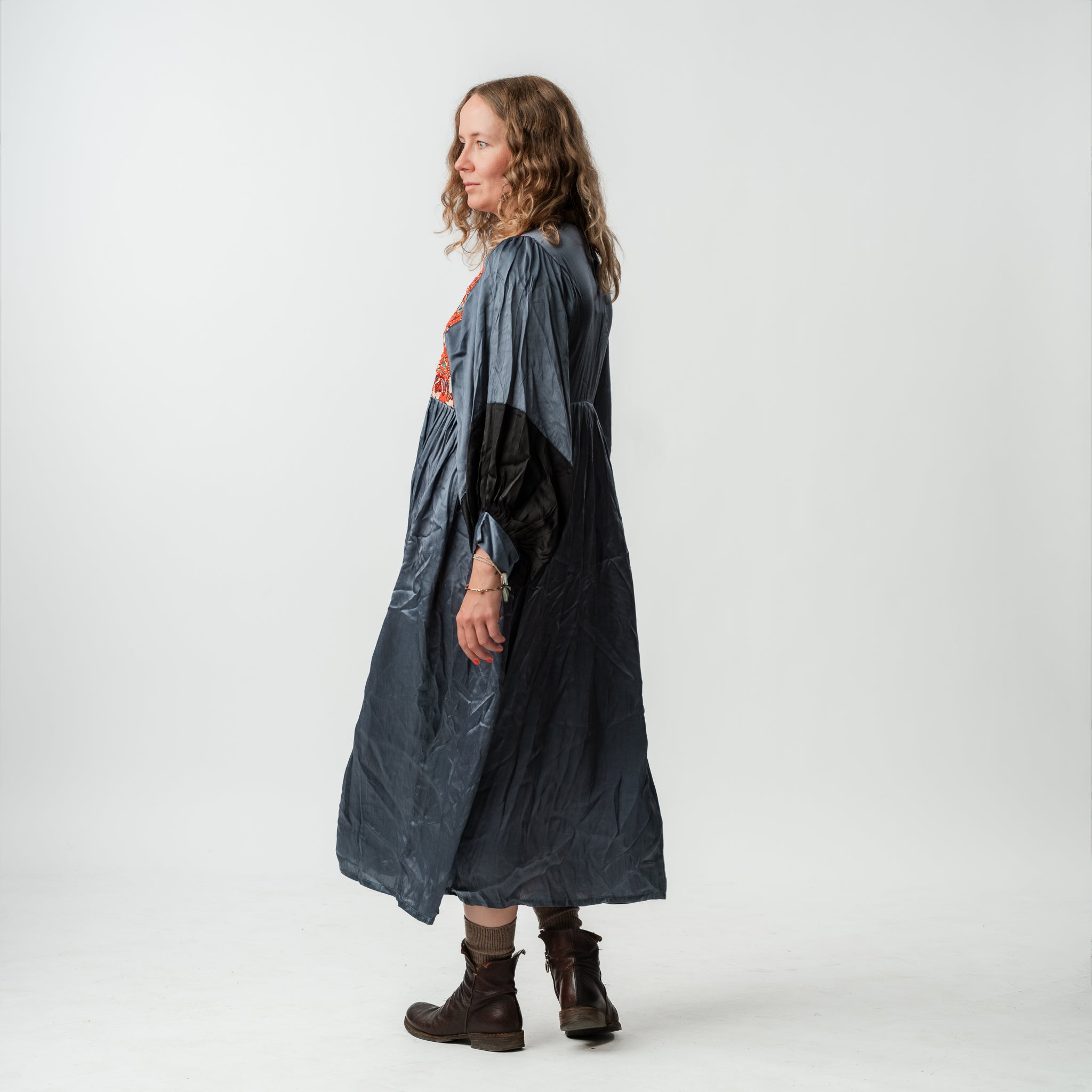 Vintage Bibbed Grey Satin Maxi 2