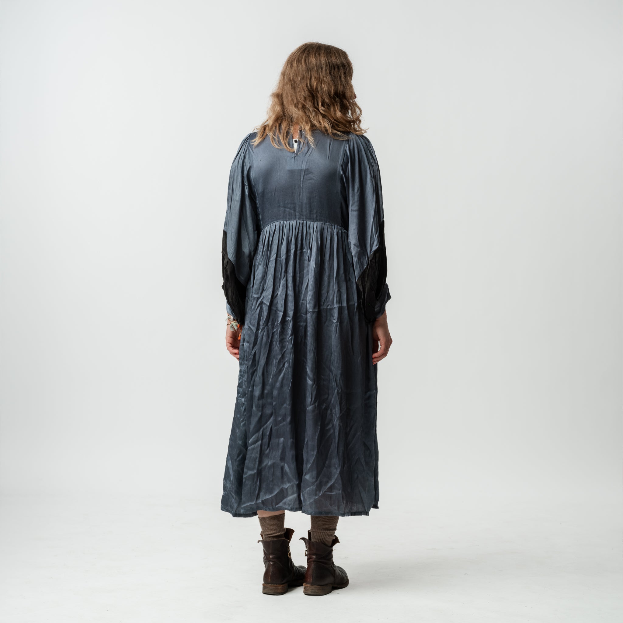 Vintage Bibbed Grey Satin Maxi 2