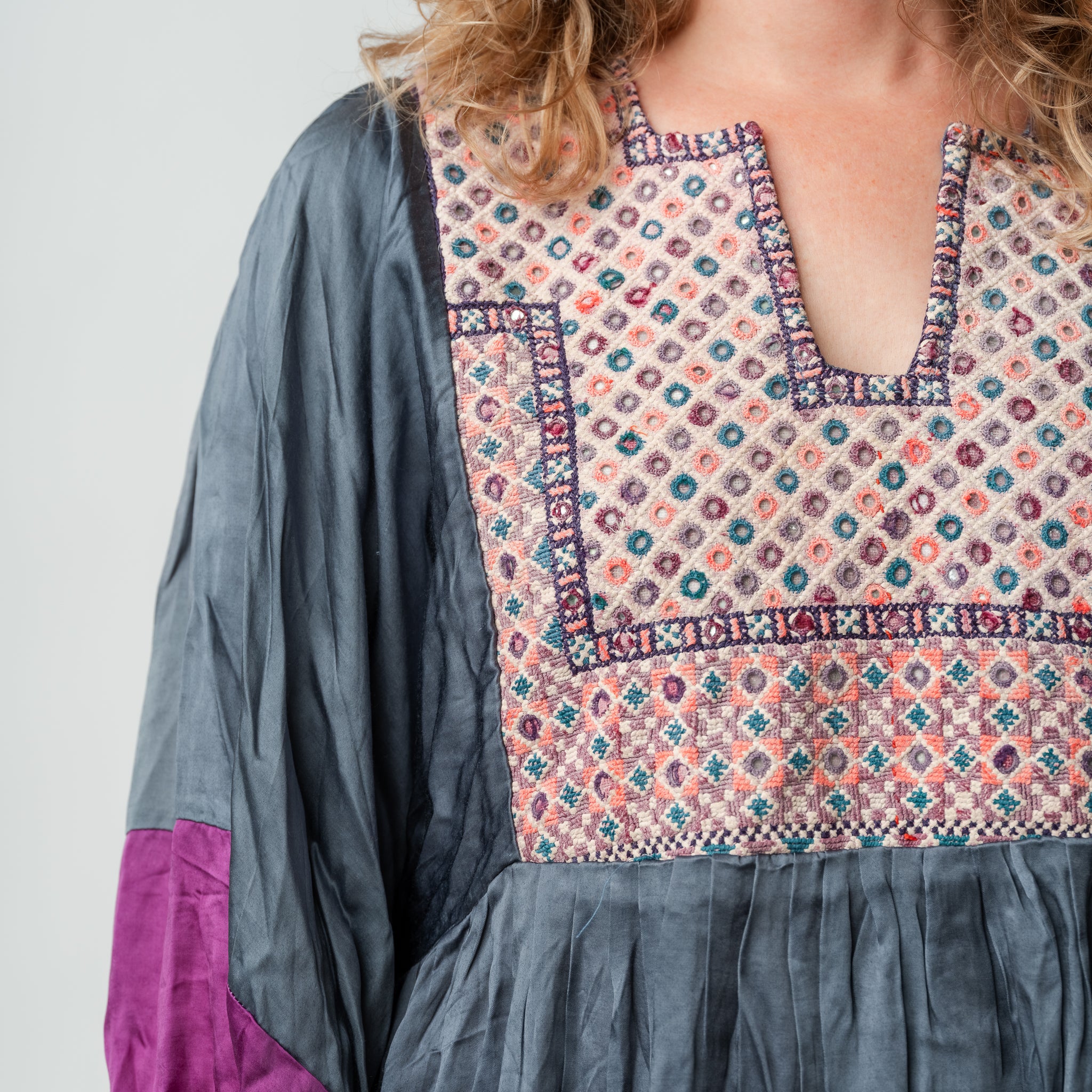 Vintage Bibbed Grey Satin Maxi