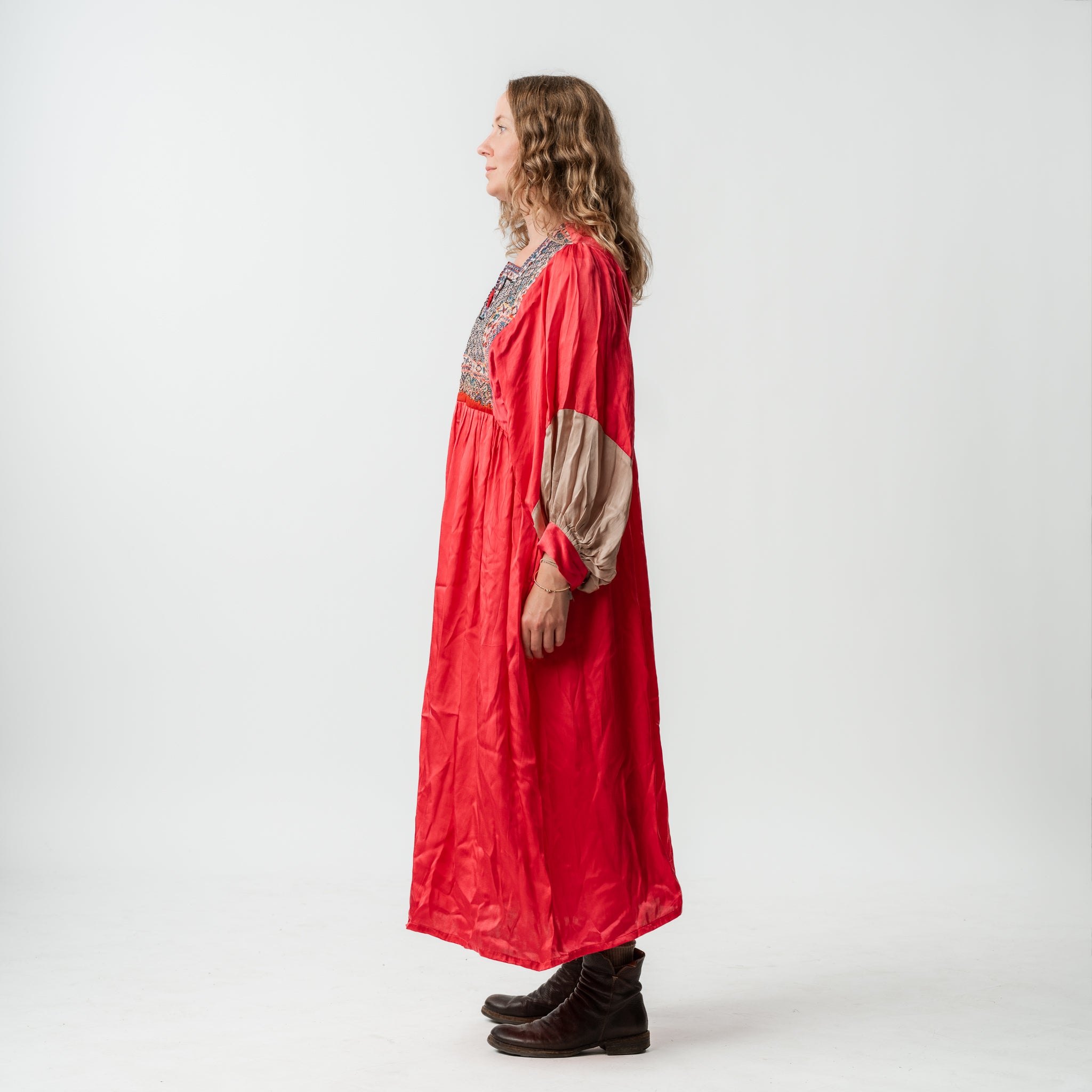 Vintage Bibbed Pink Satin Maxi