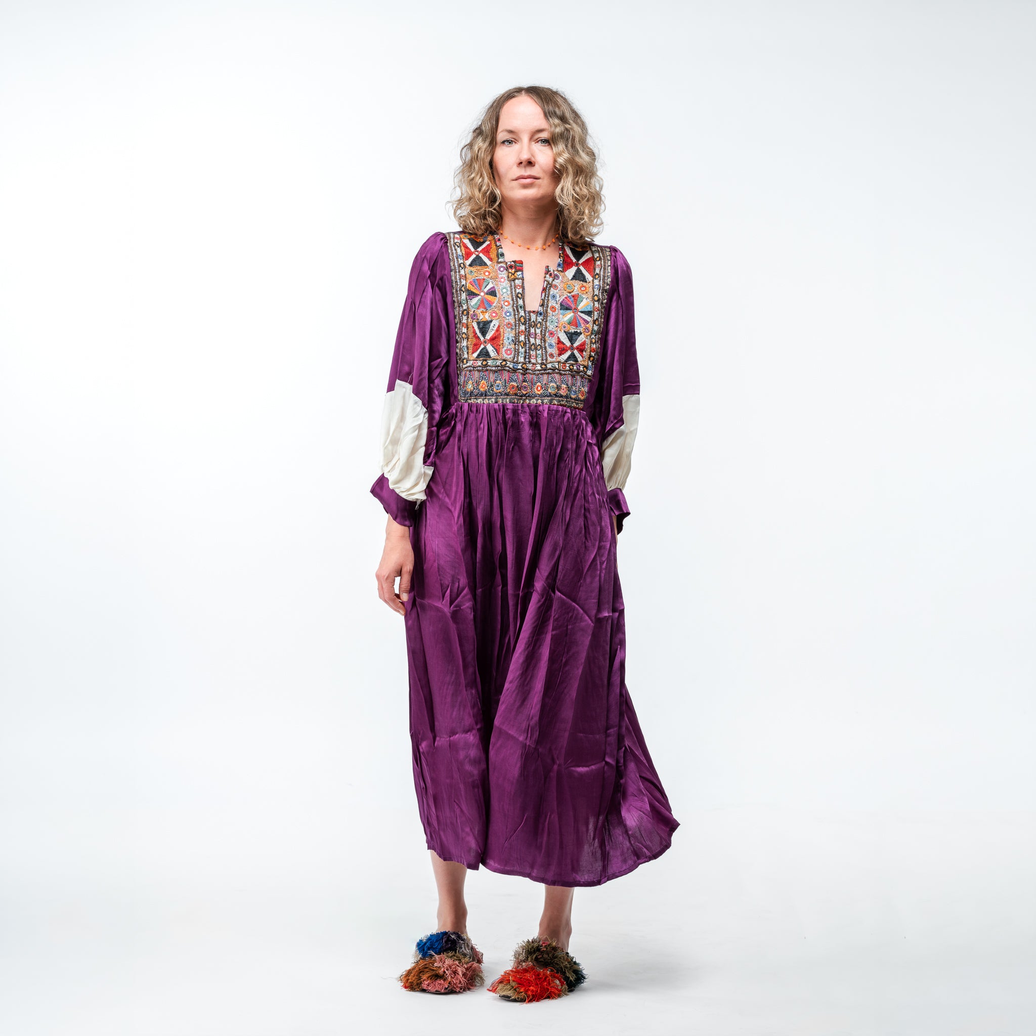 Vintage Bibbed Purple Satin Maxi 4