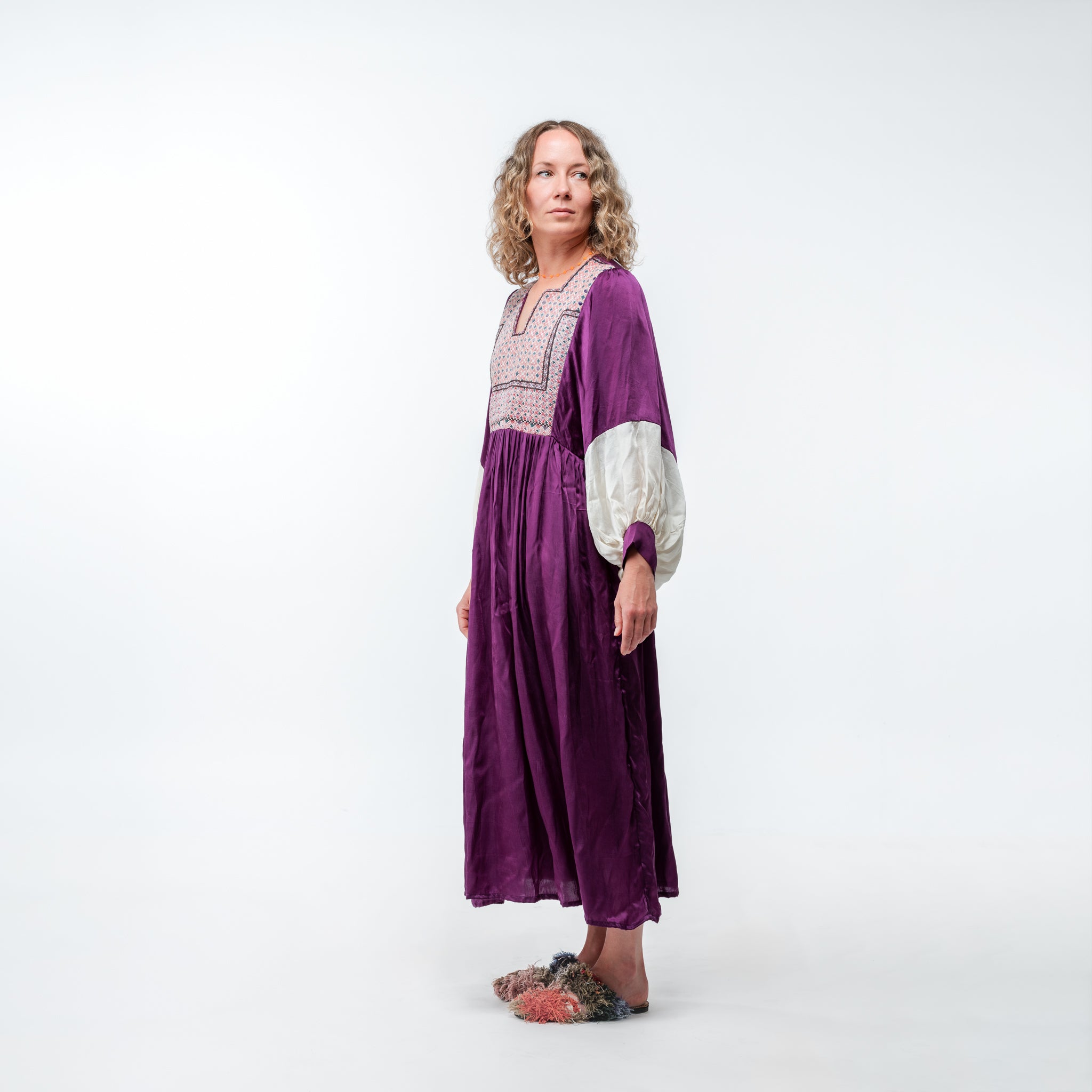 Vintage Bibbed Purple Satin Maxi 3