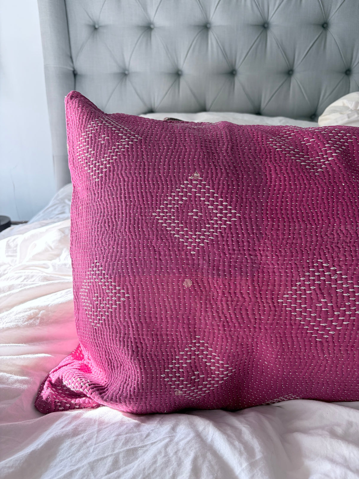 Vintage Kantha Lounge Pillow Embroidered Pink