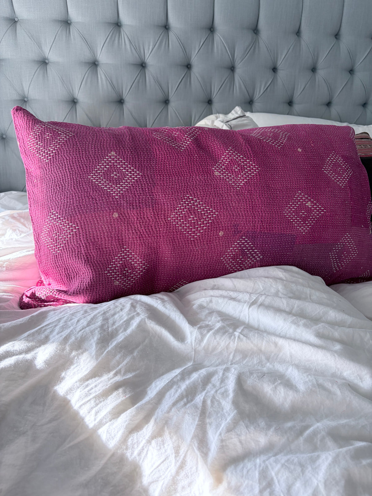 Vintage Kantha Lounge Pillow Embroidered Pink