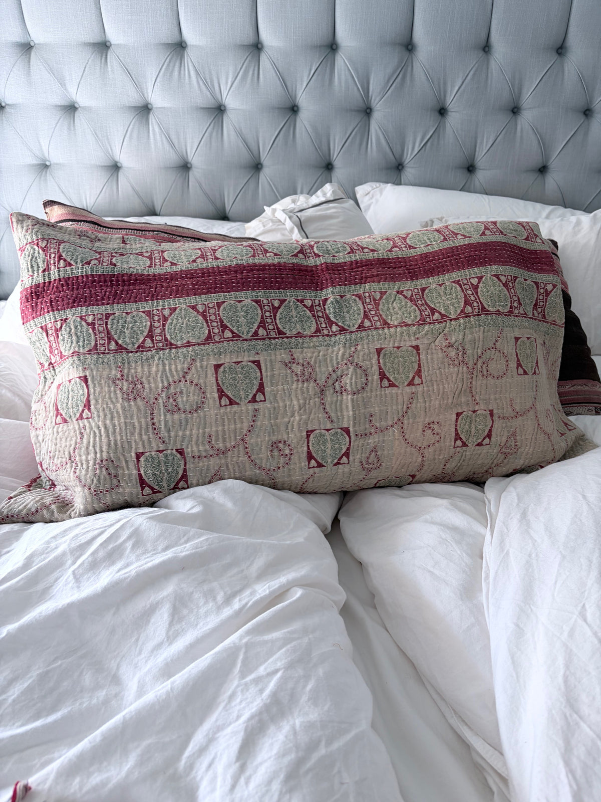Long Pillow with hearts and flowers