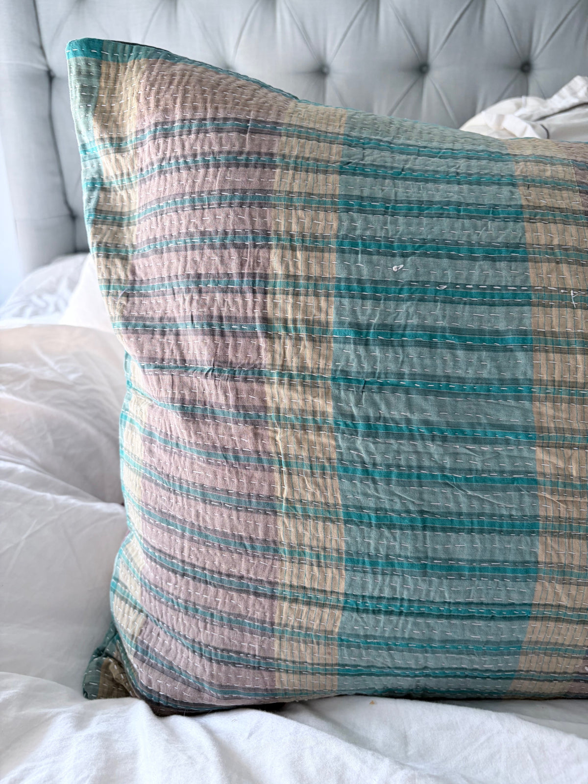 Vintage Kantha Lounge Pillow Striped Blues