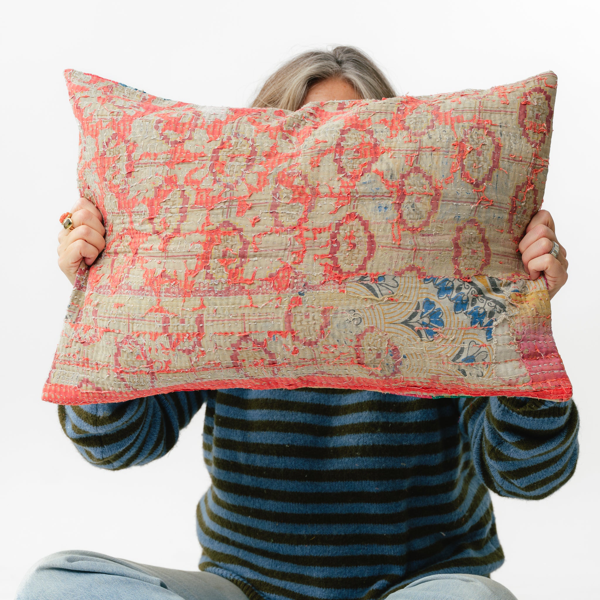 Vintage Kantha Pillow Floral