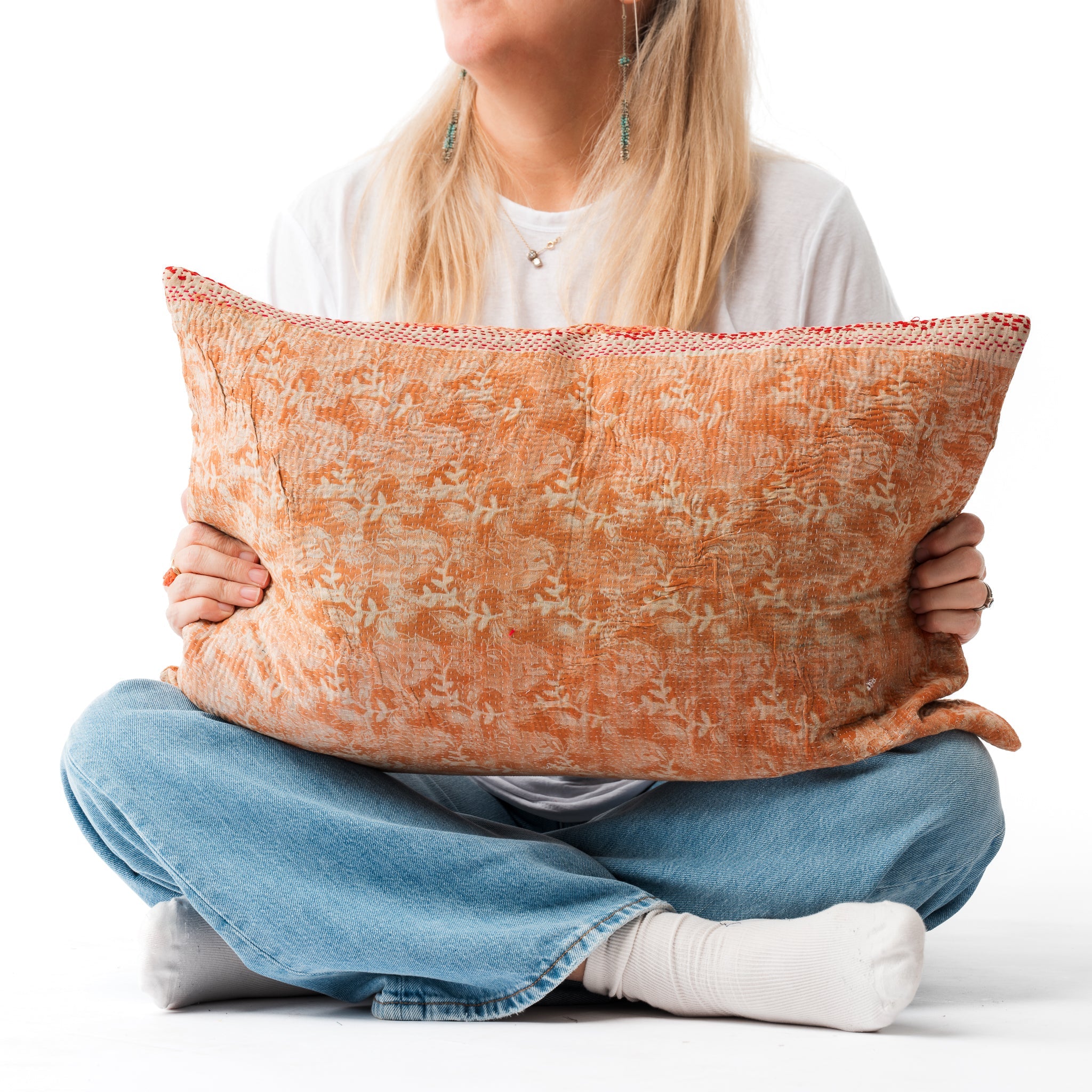 Vintage Kantha Pillow Soft Floral 1