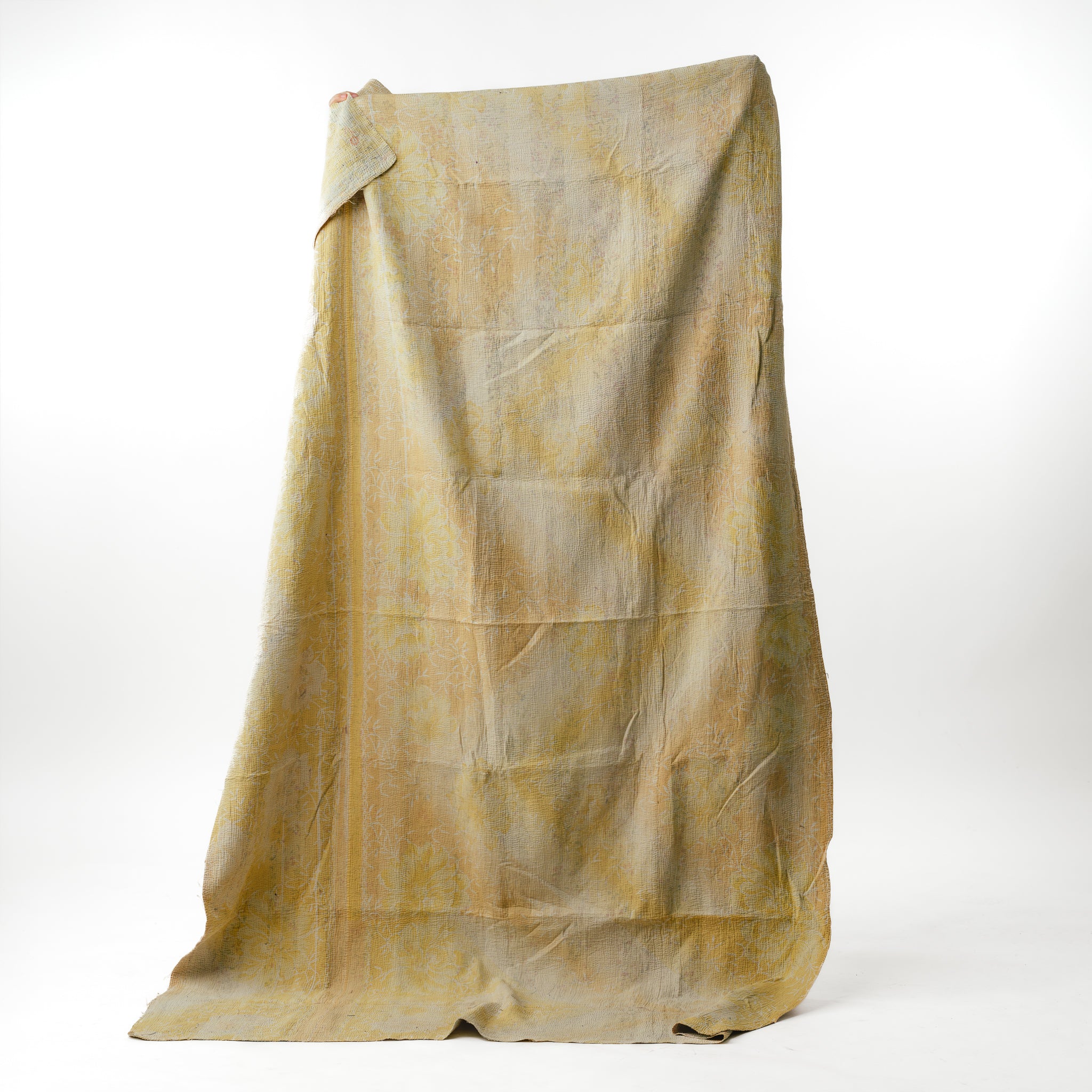 Vintage Kantha Throw Biege, Pinks and Yellows