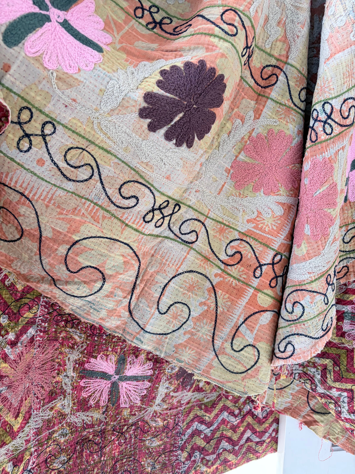 Vintage Kantha with Suzani Embroidery Throw