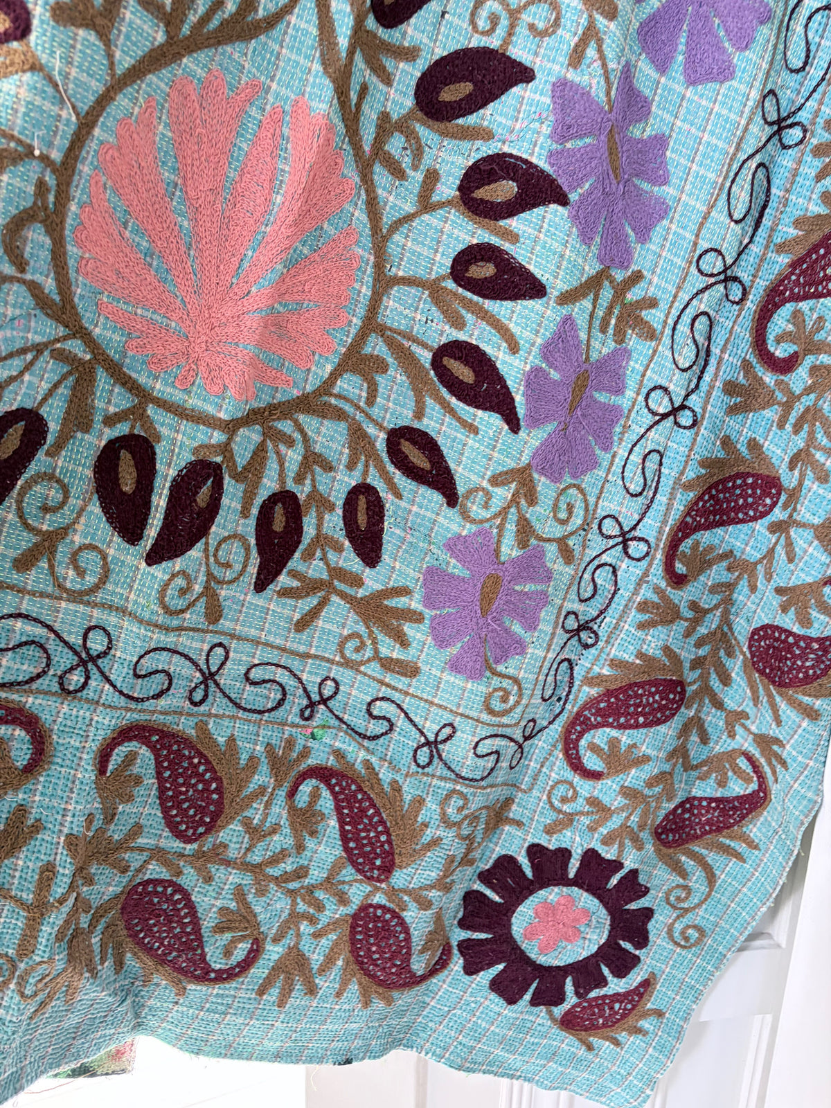 Vintage Kantha with Suzani Embroidery Throw Blues