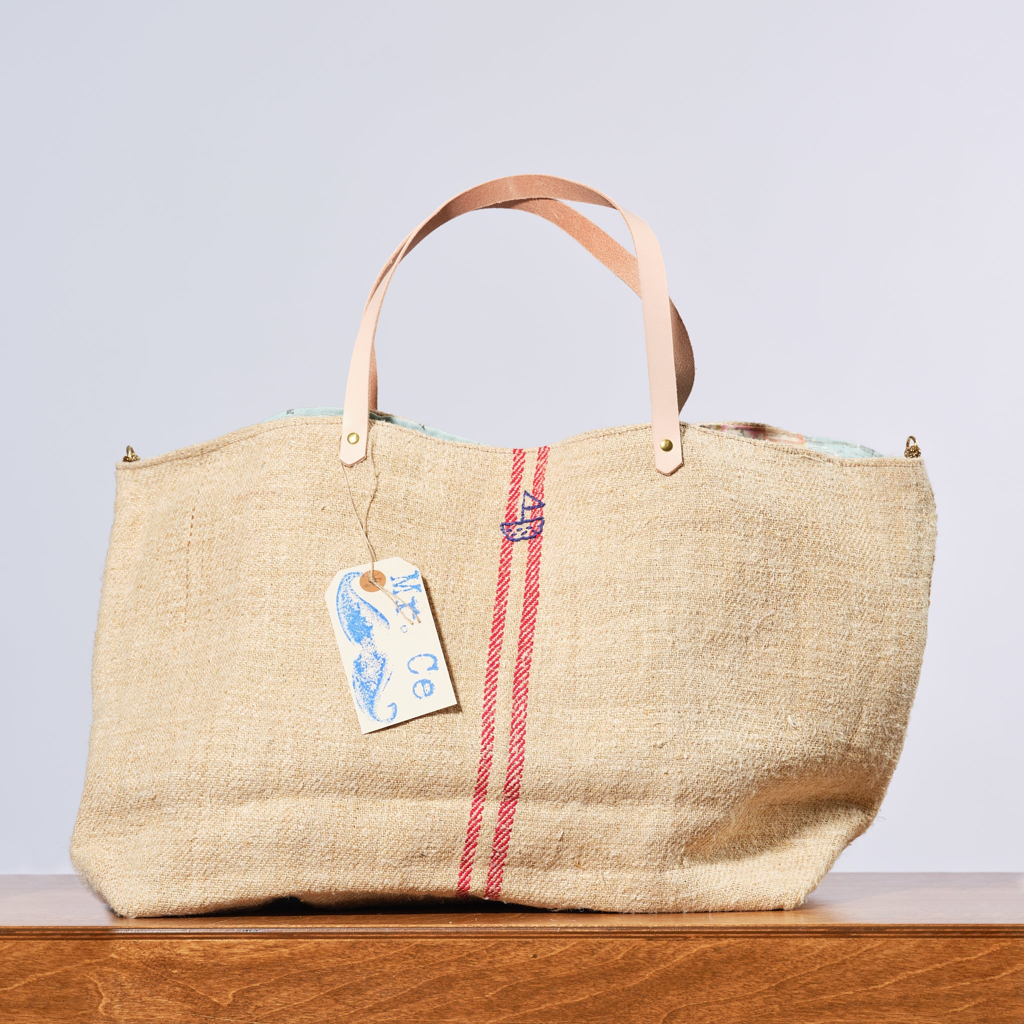 Vintage Linen Small Tote- Sailboat