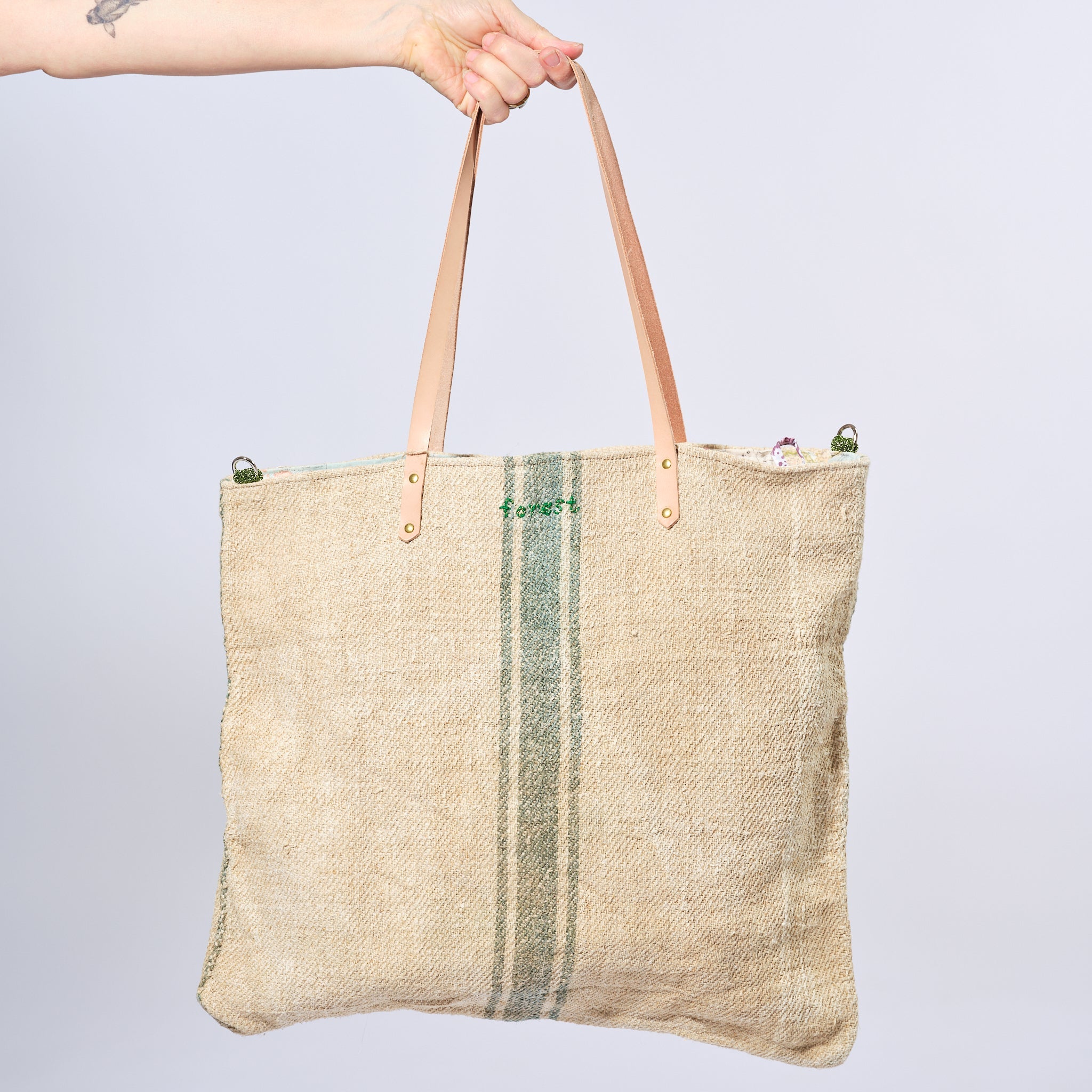 Vintage Linen Tote- Forest