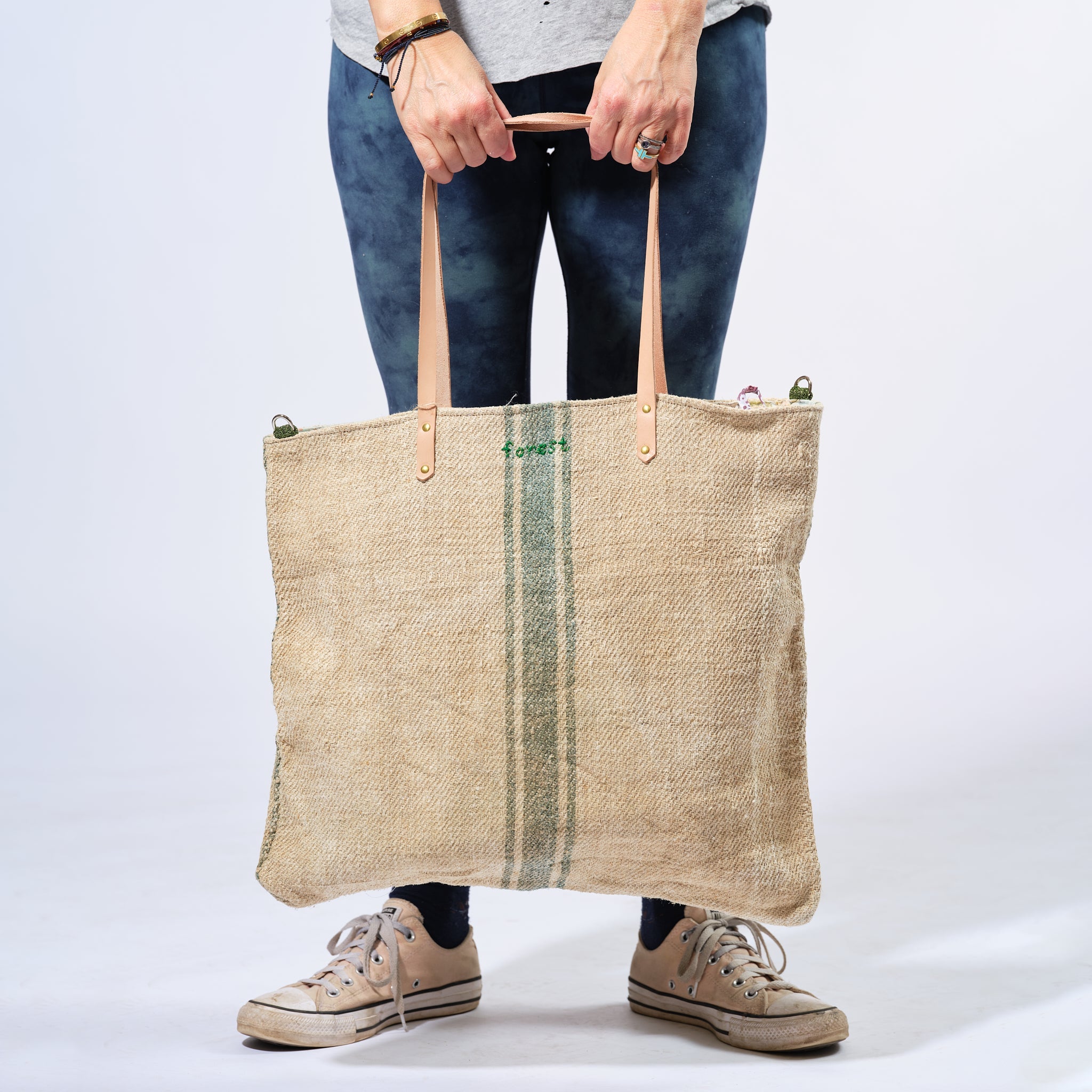 Vintage Linen Tote- Forest